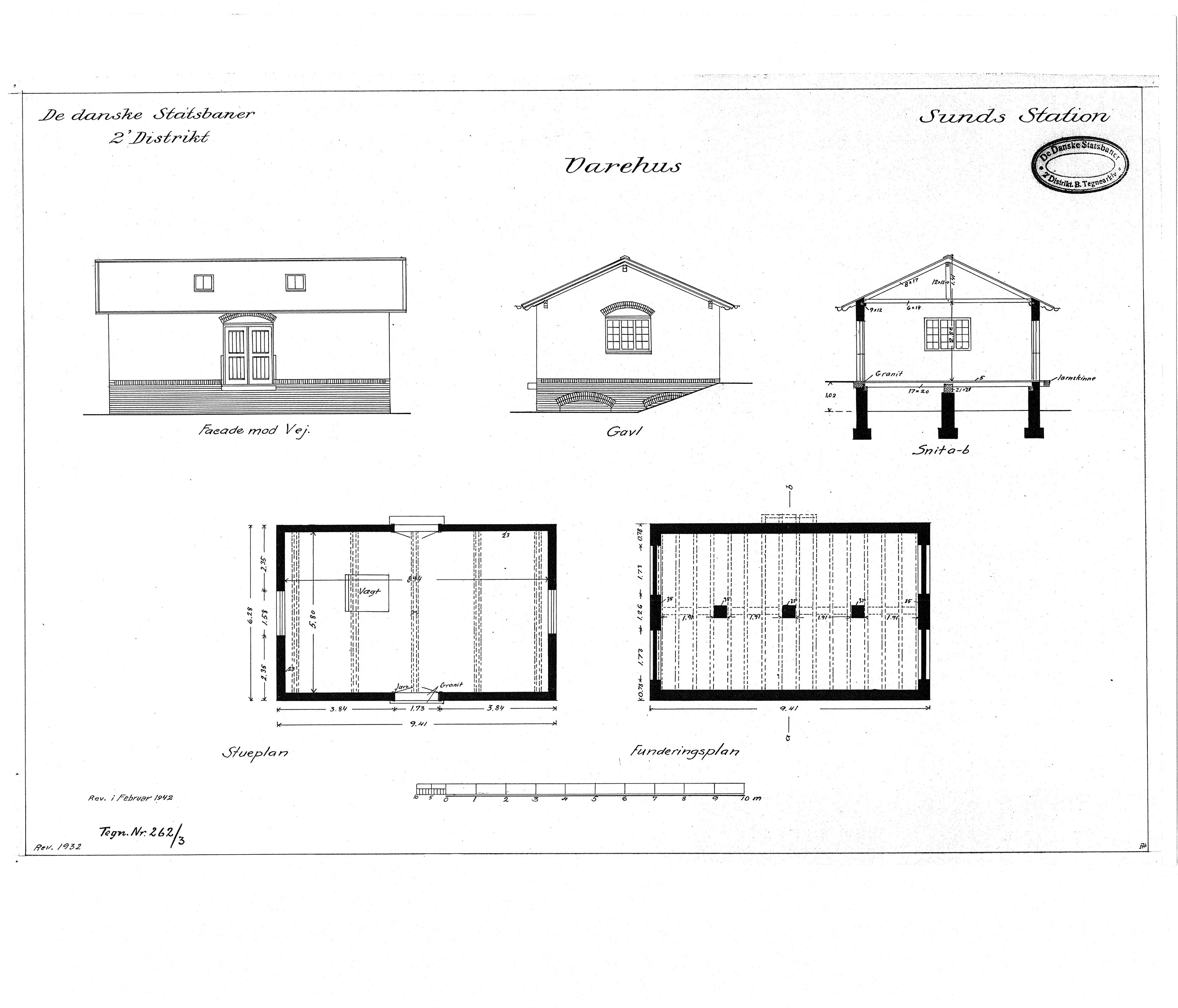 Tegning af Sunds Stations varehus. Tegning af Sunds Stations varehus.