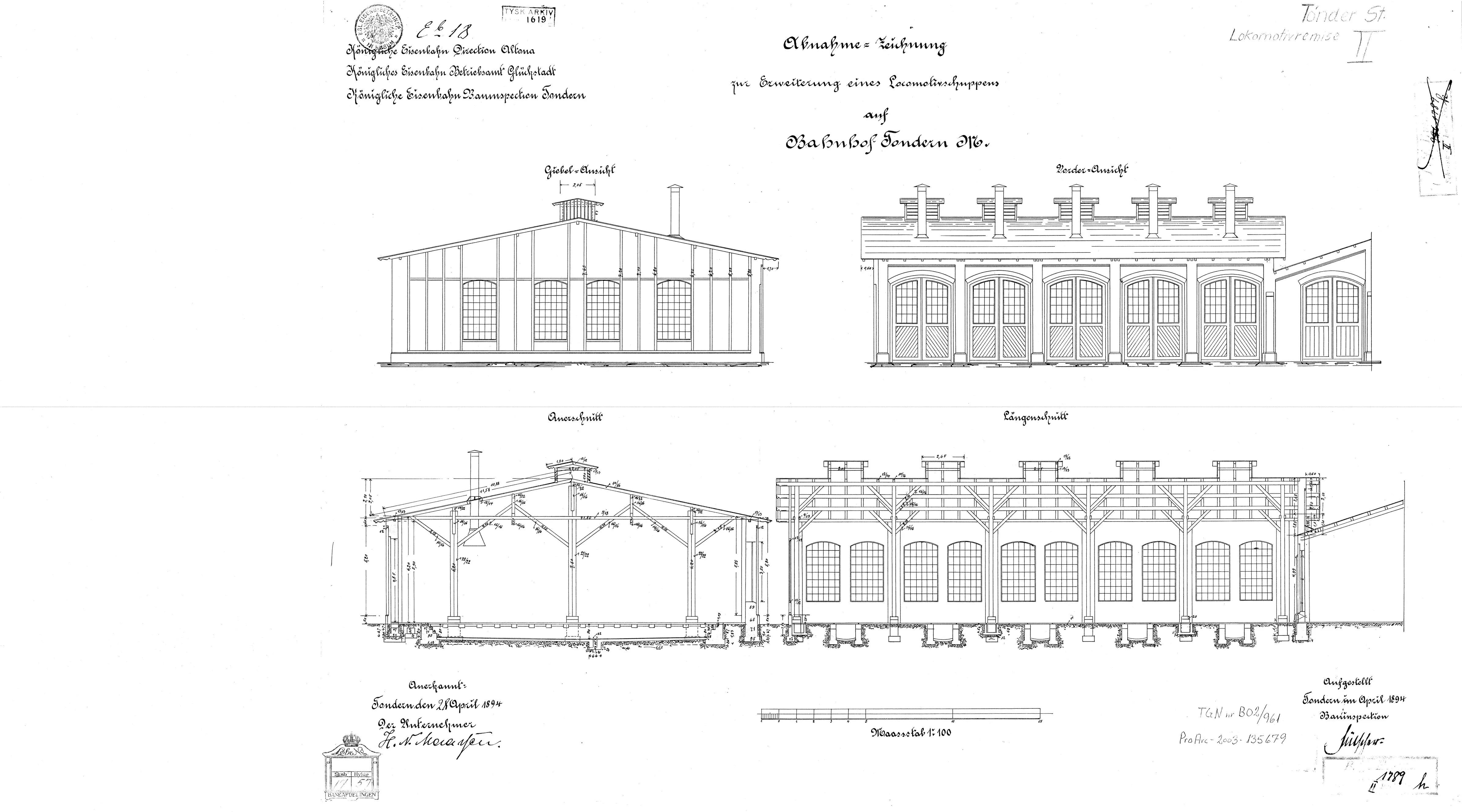 Tegning af Tønder H Stations remise.