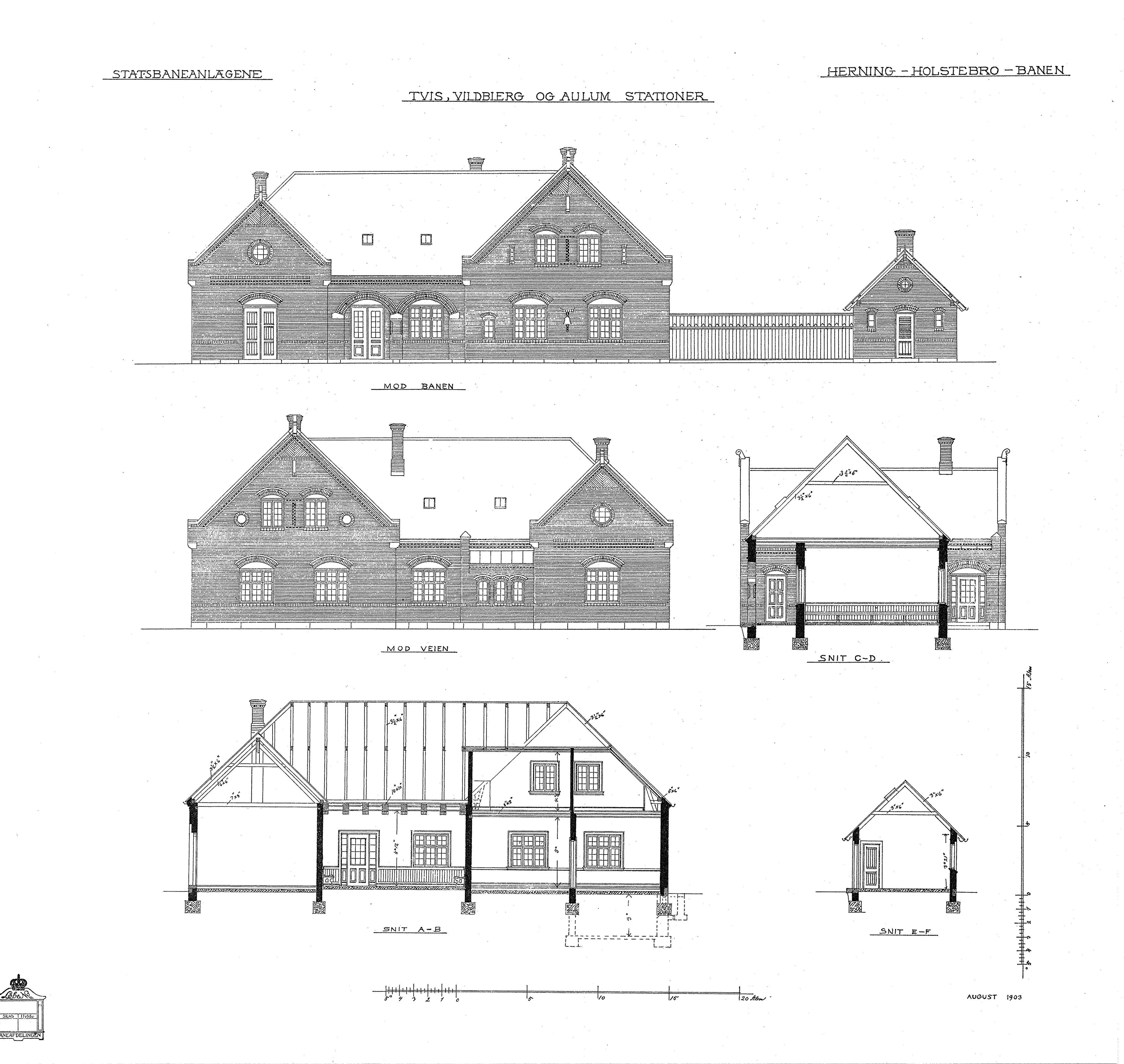 Tegning af Aulum Station.