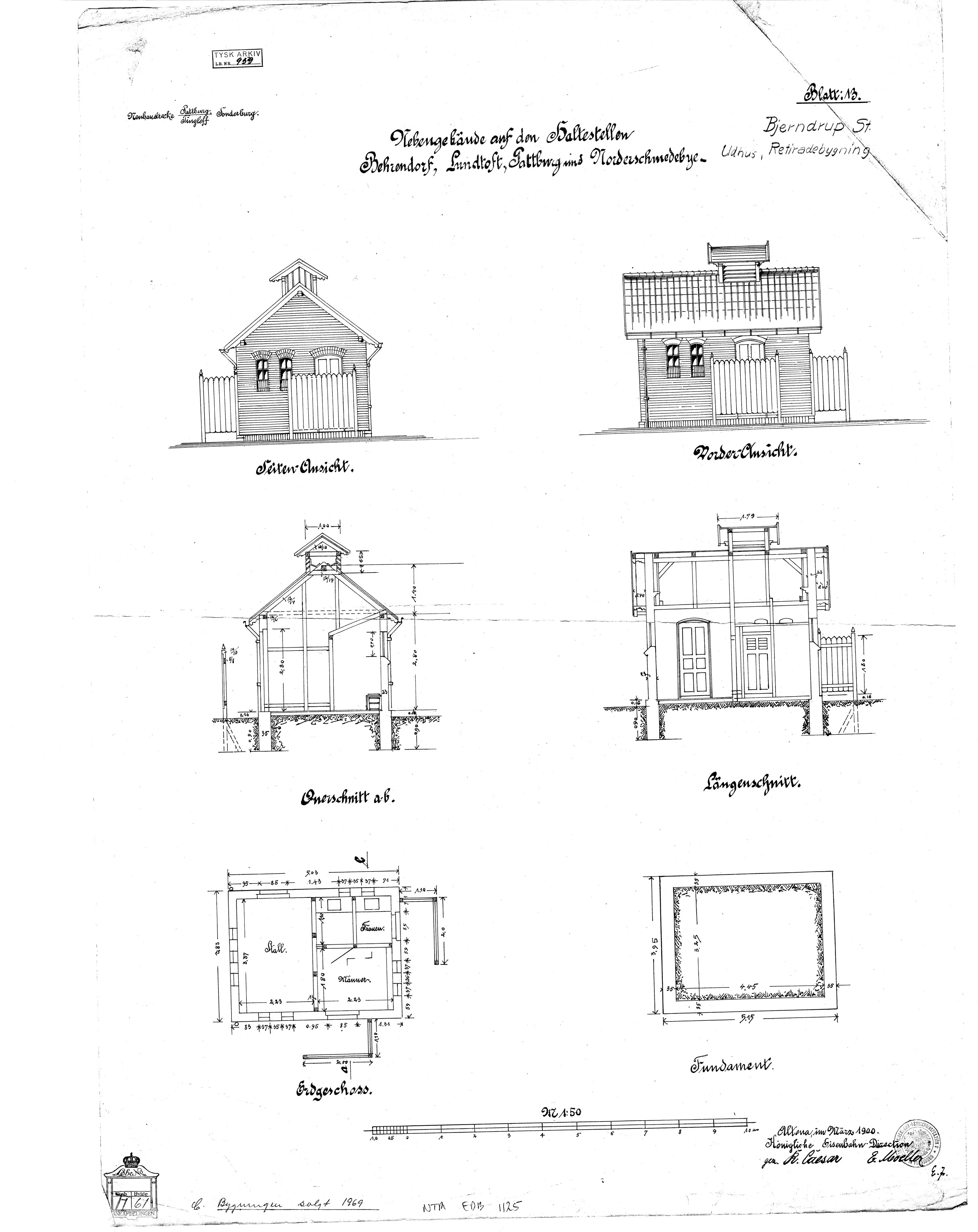 Tegning af Padborg Stations retirade.