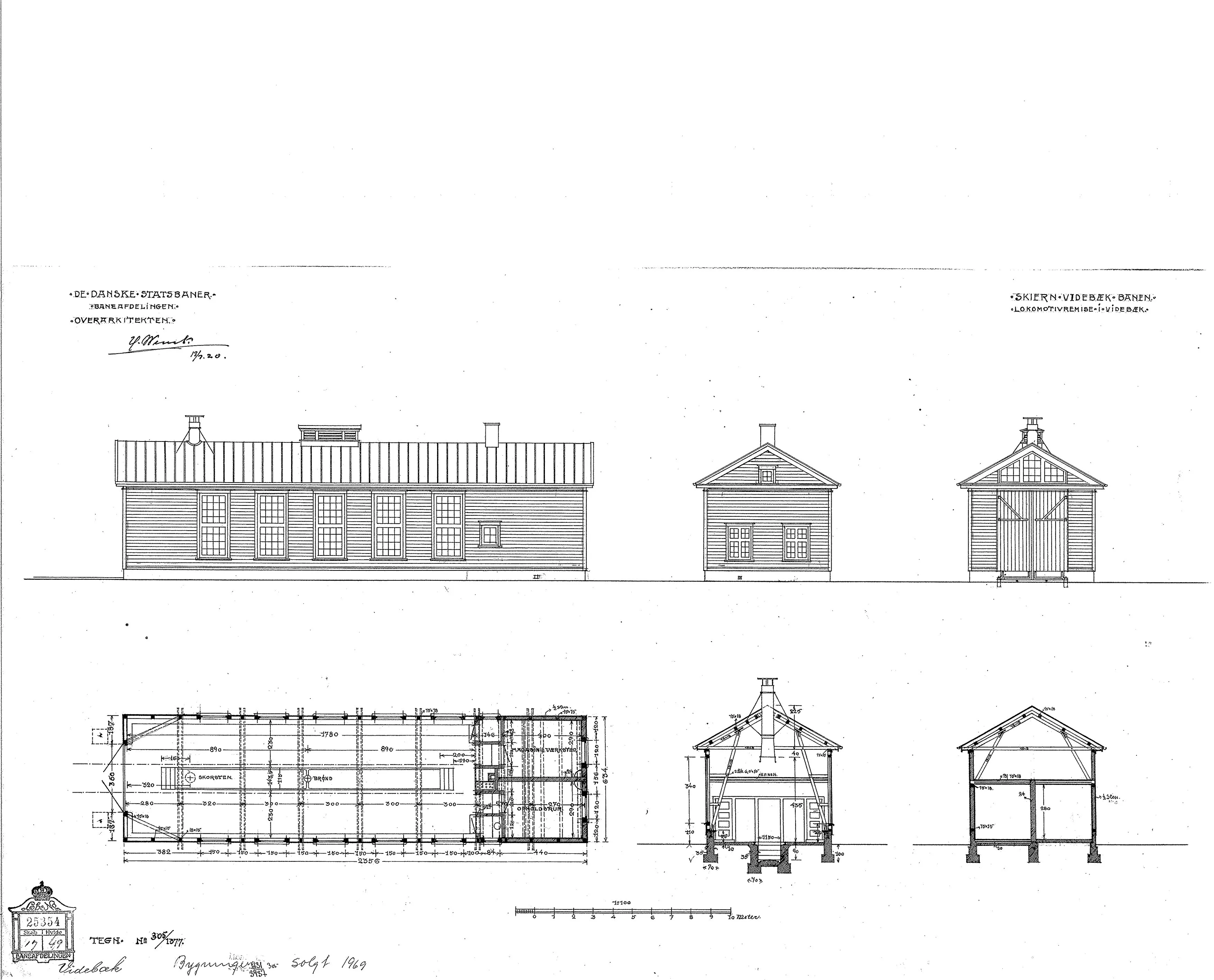 Tegning af Videbæk Stations remise.