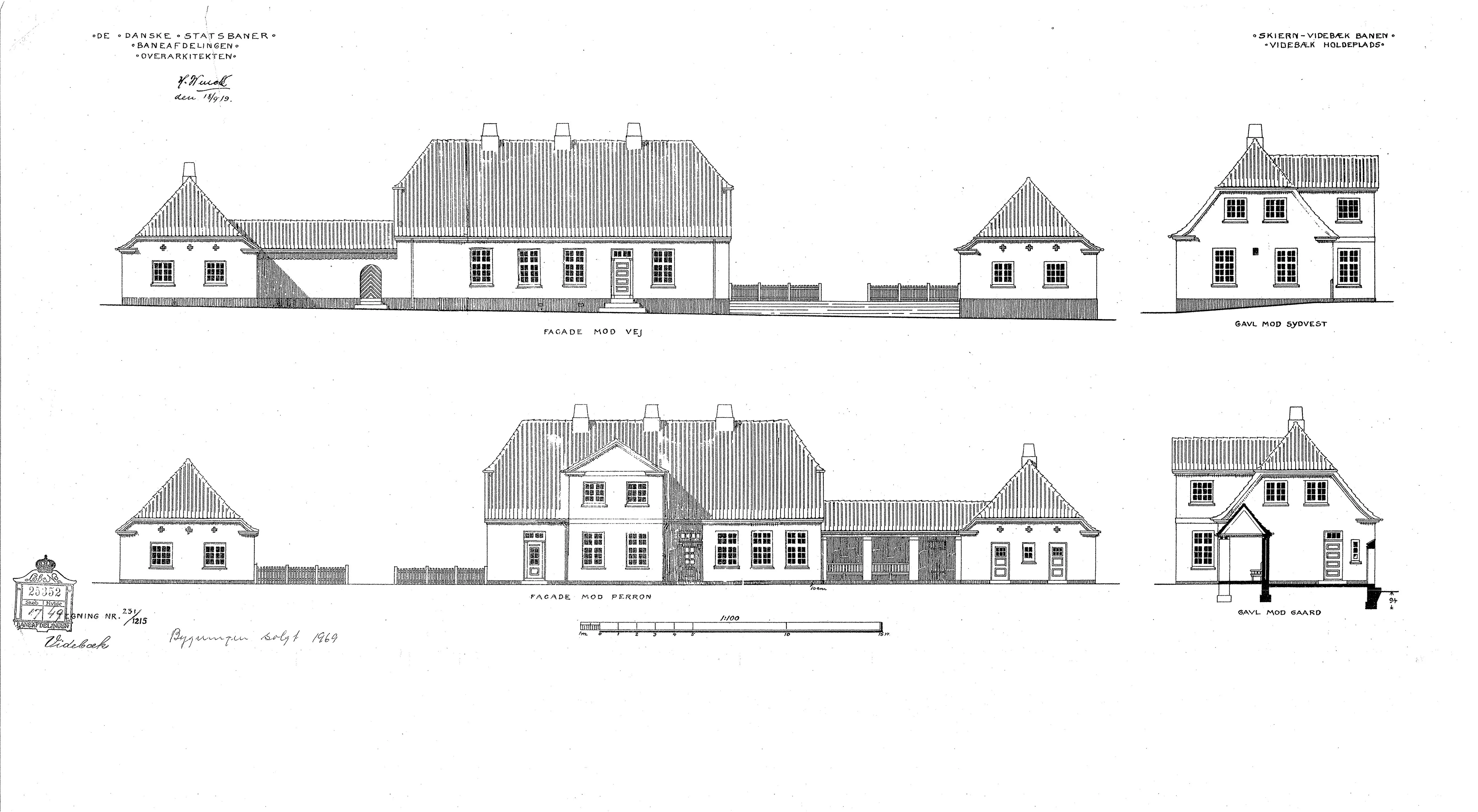 Tegning af Videbæk Station. Tegning af Videbæk Station.