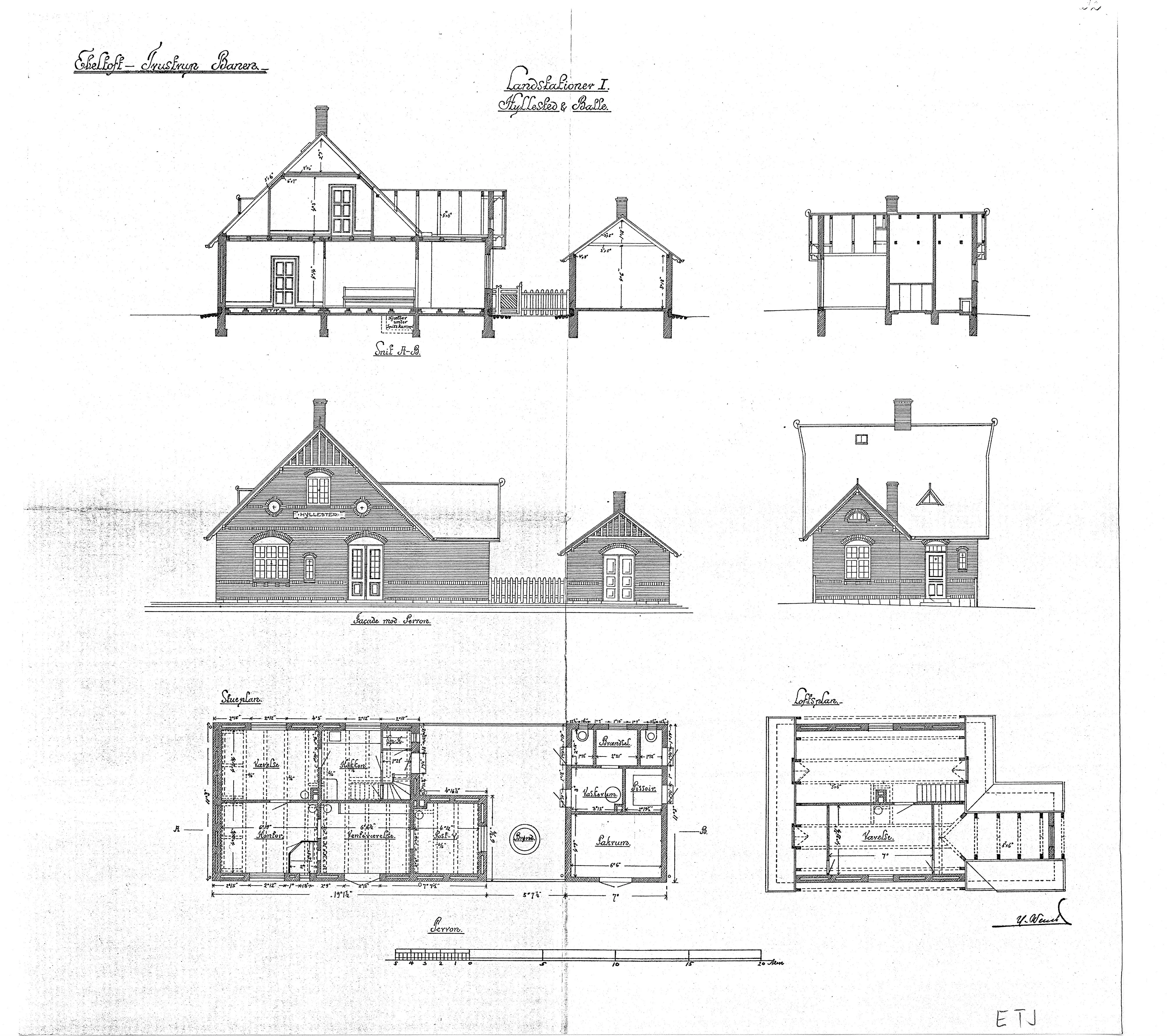 Tegning af Hyllested Station.