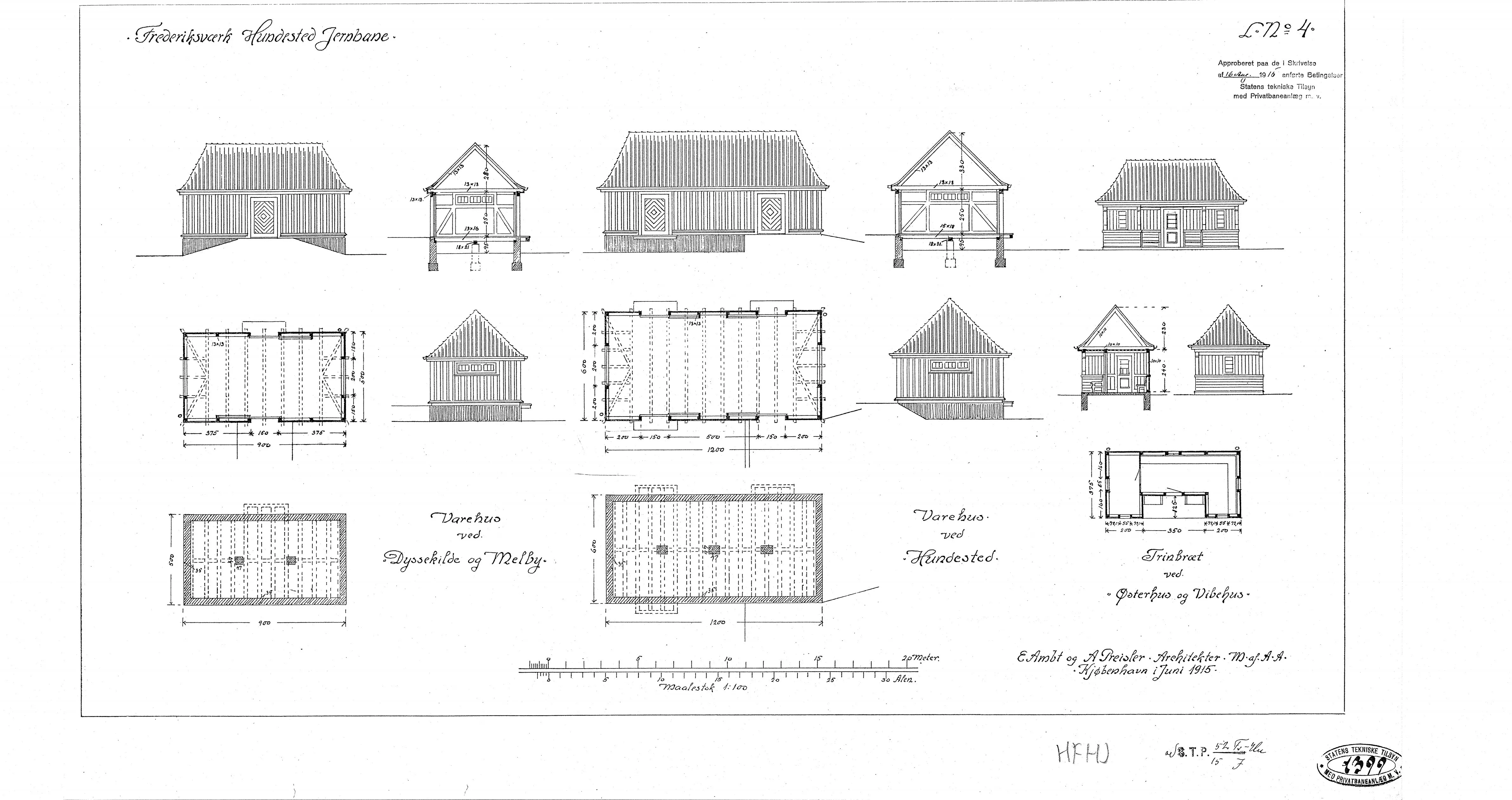 Tegning af Hundested Stations varehus. Tegning af Hundested Stations varehus.