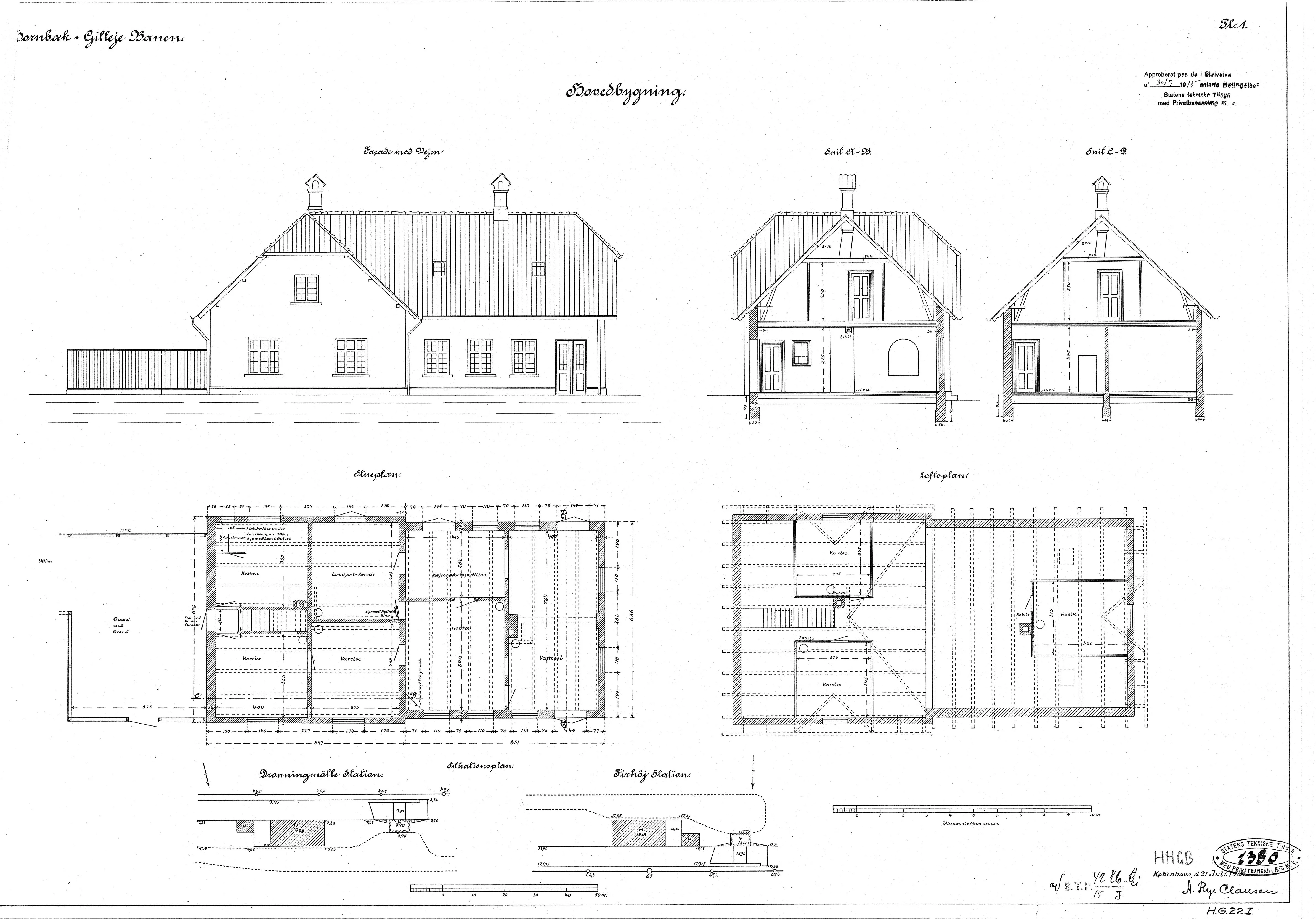 Tegning af Dronningmølle Station. Tegning af Dronningmølle Station.