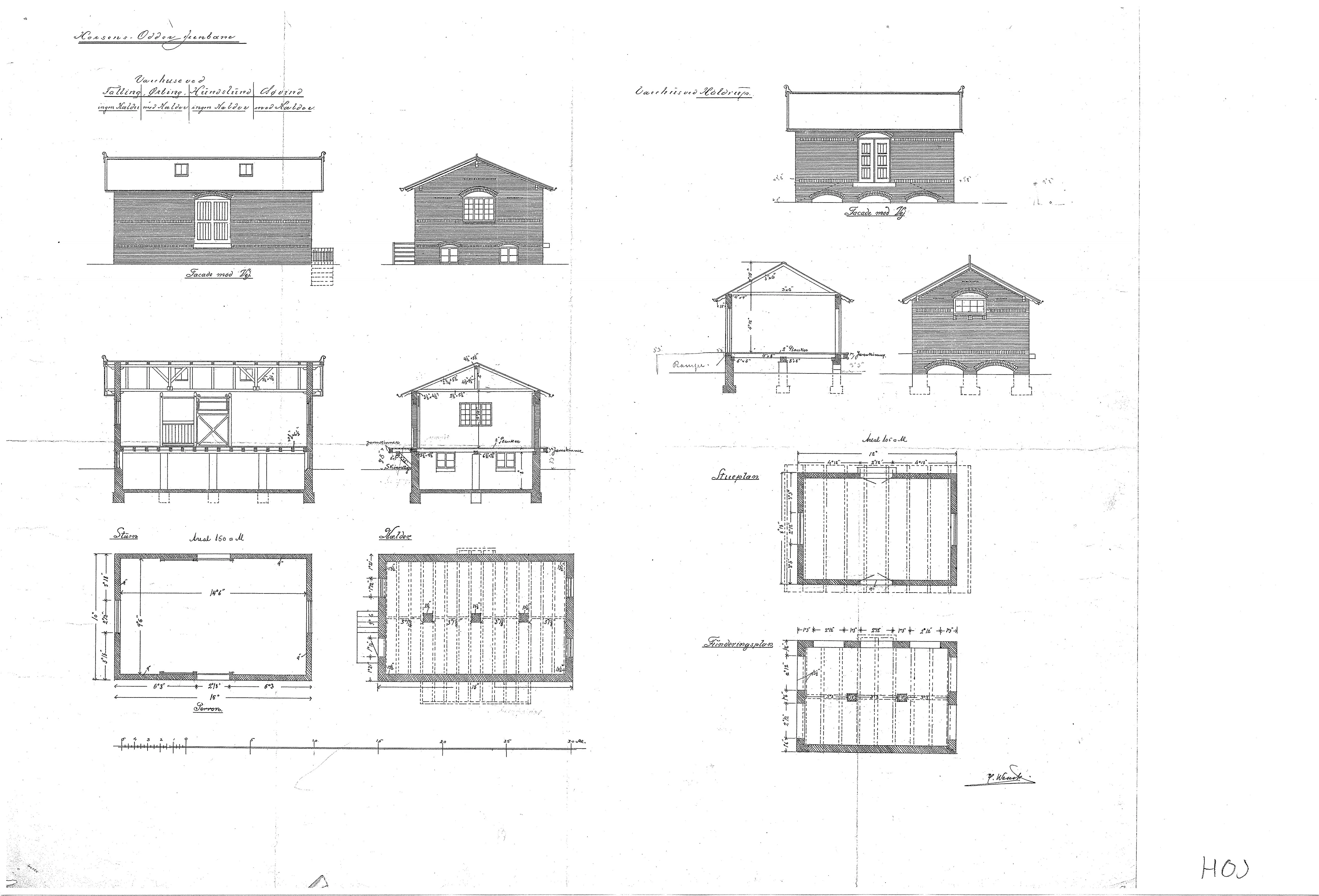 Tegning af Ørting Stations varehus.