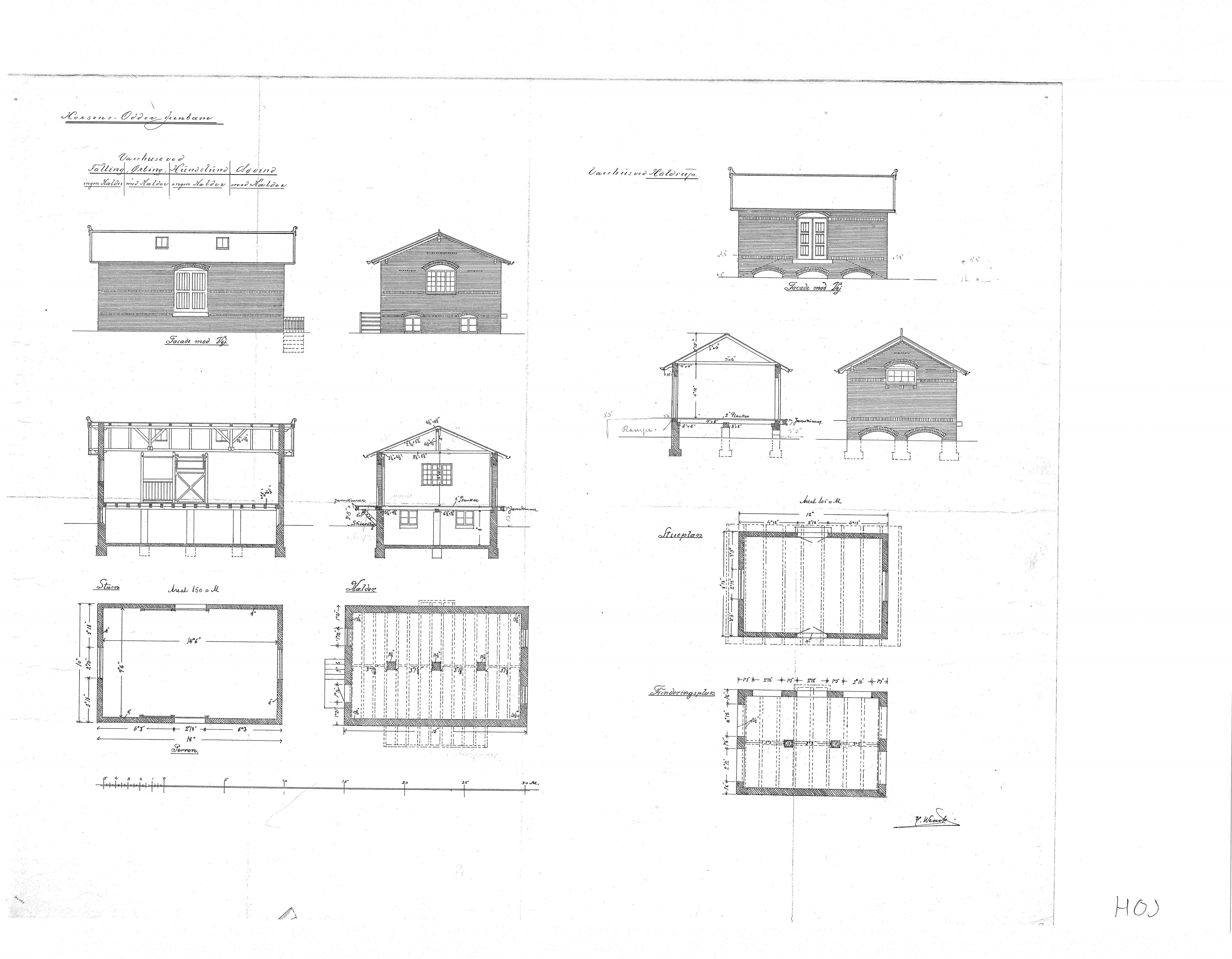 Tegning af Søvind Stations varehus. Tegning af Søvind Stations varehus.