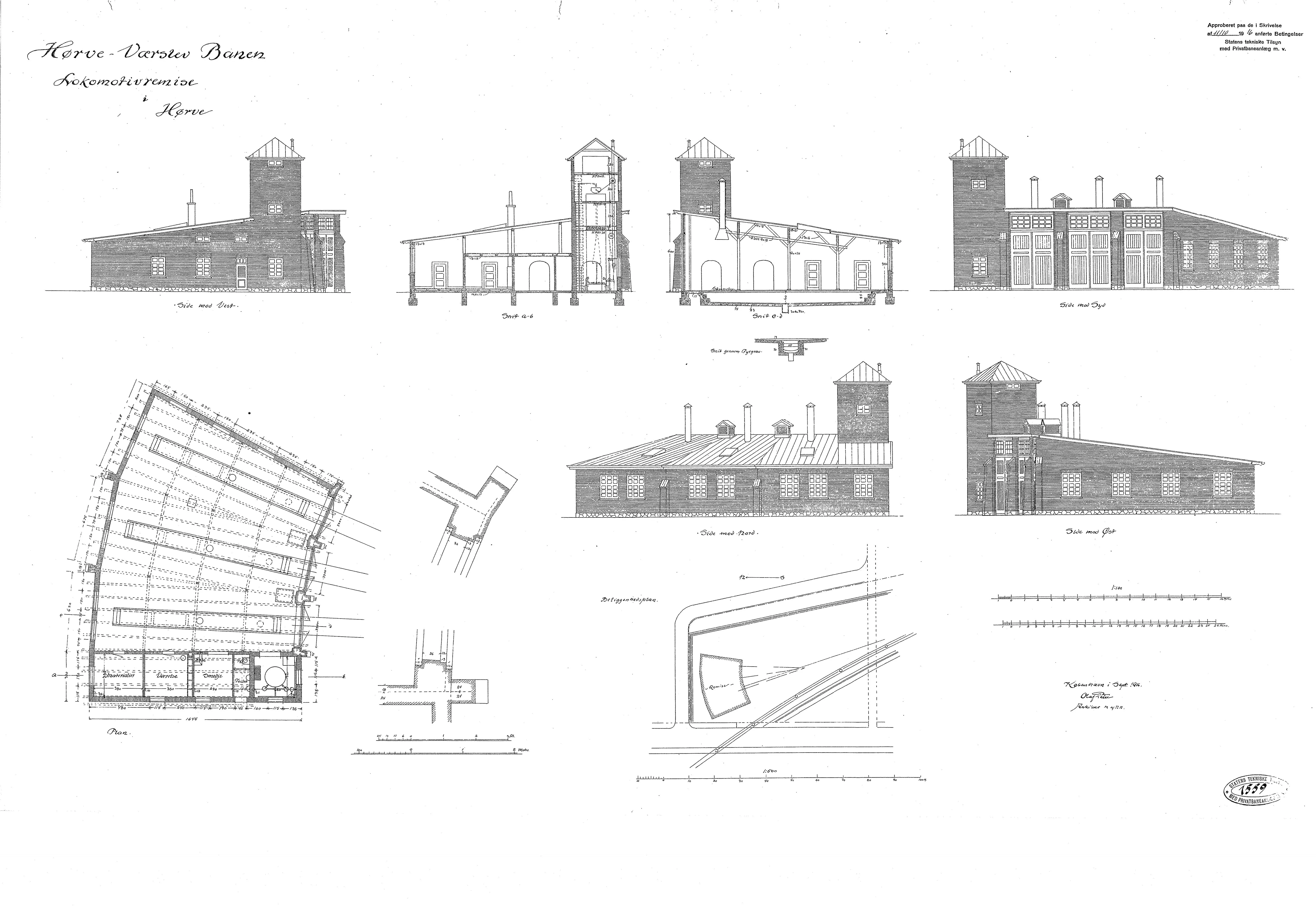 Tegning af Hørve Stations remise.