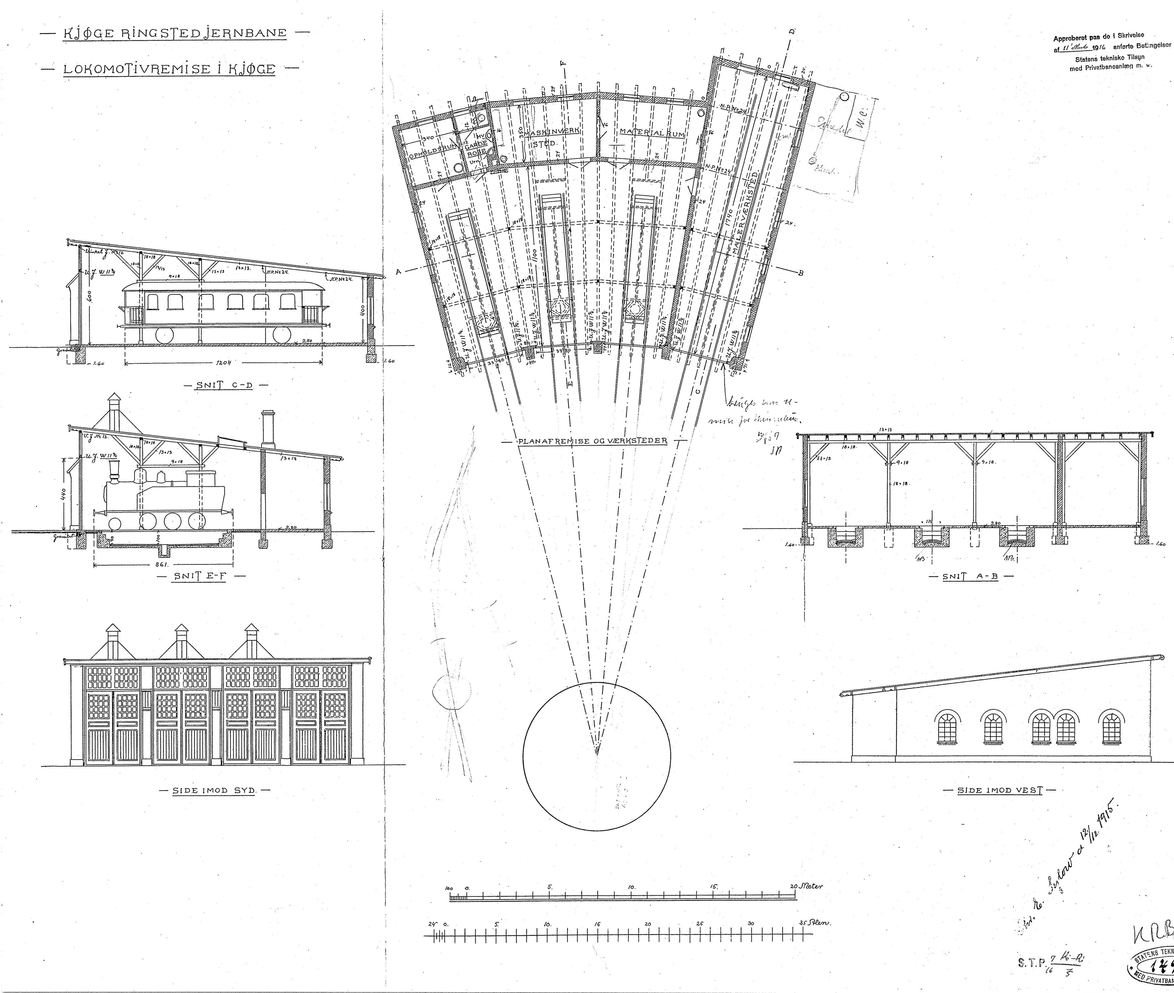 Tegning af Køge Vest Stations remise. Tegning af Køge Vest Stations remise.