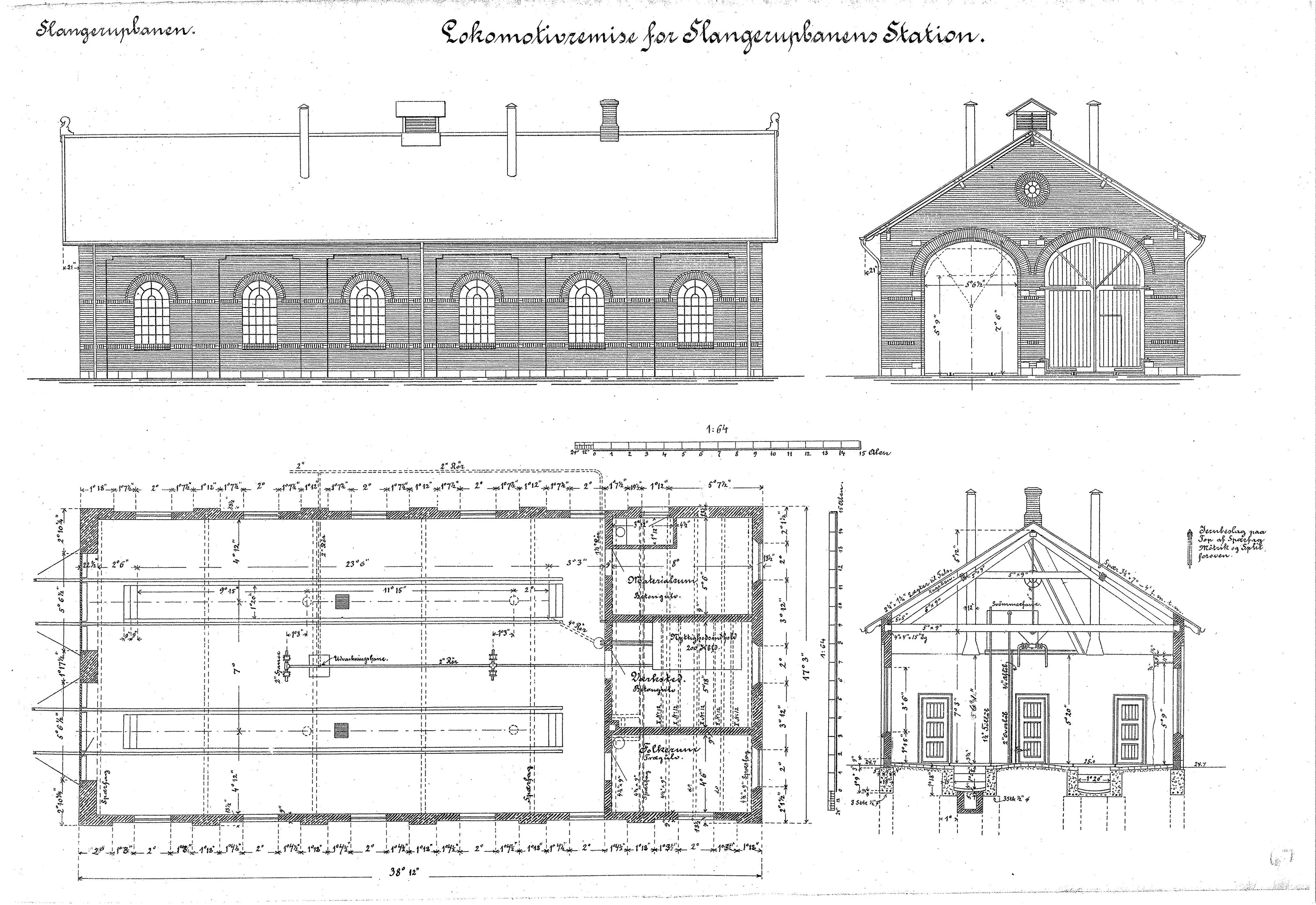 Tegning af København Lygten Stations remise.