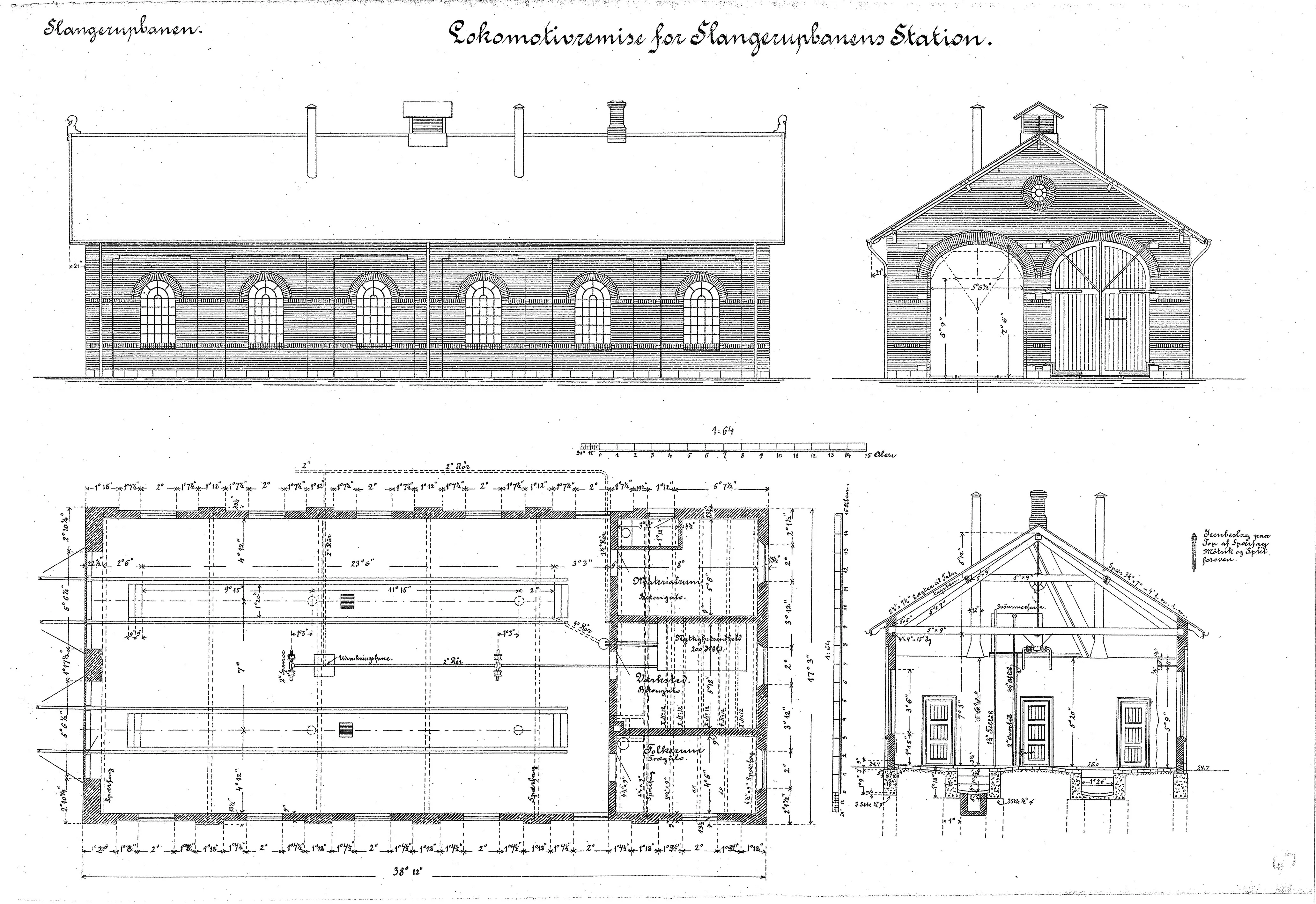 Tegning af København Lygten Stations remise.