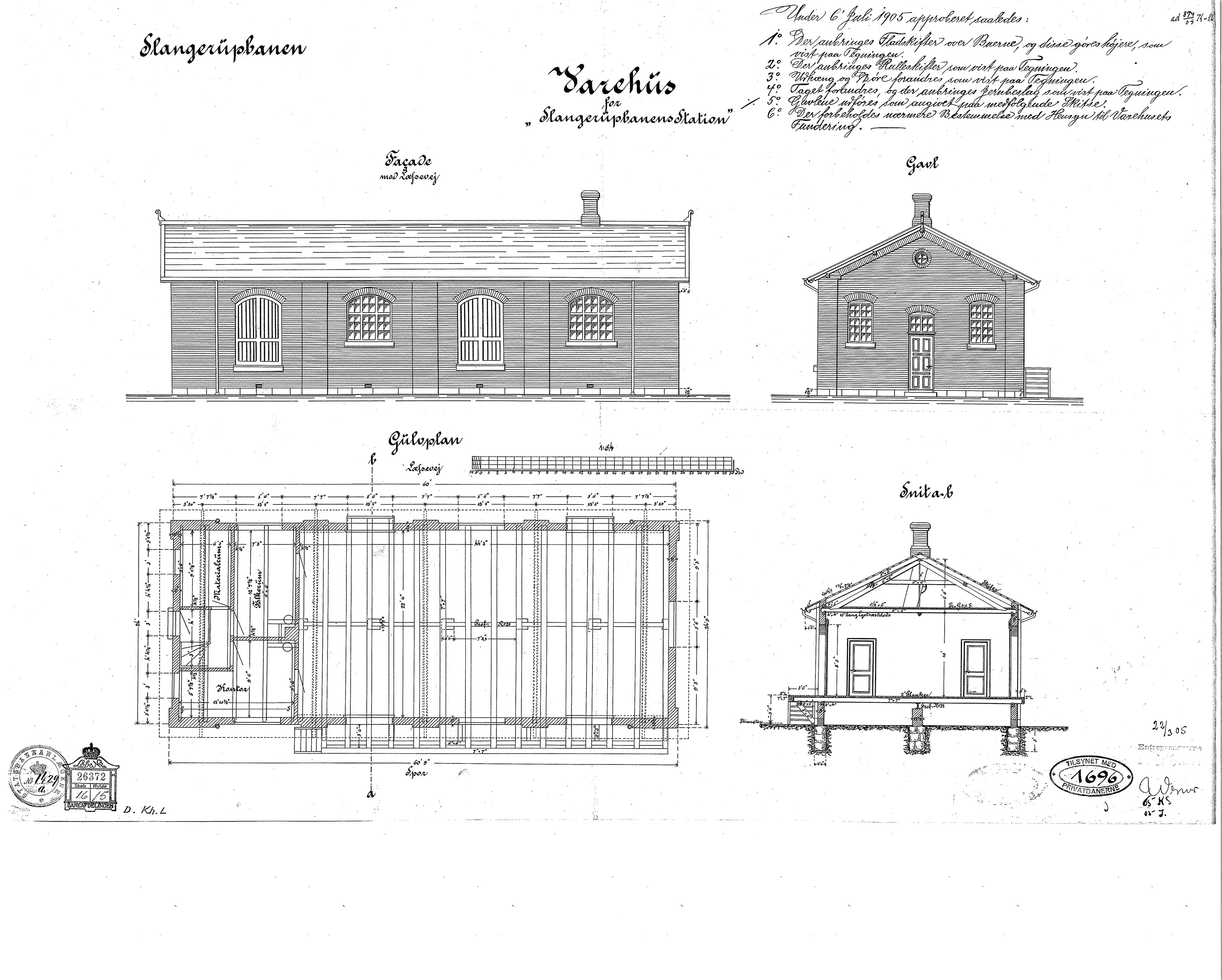 Tegning af København Lygten Stations varehus.