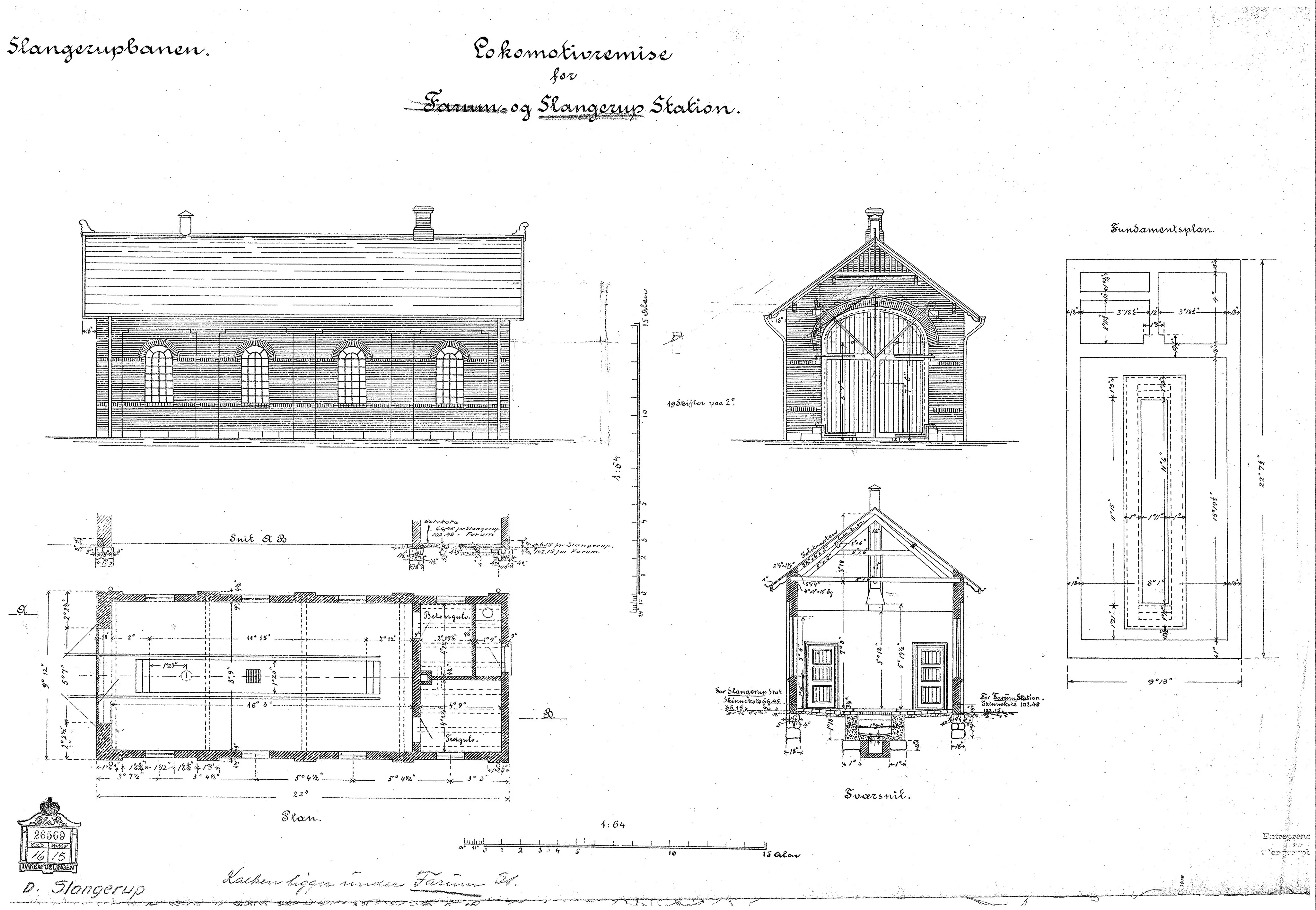 Tegning af Slangerup Stations remise.