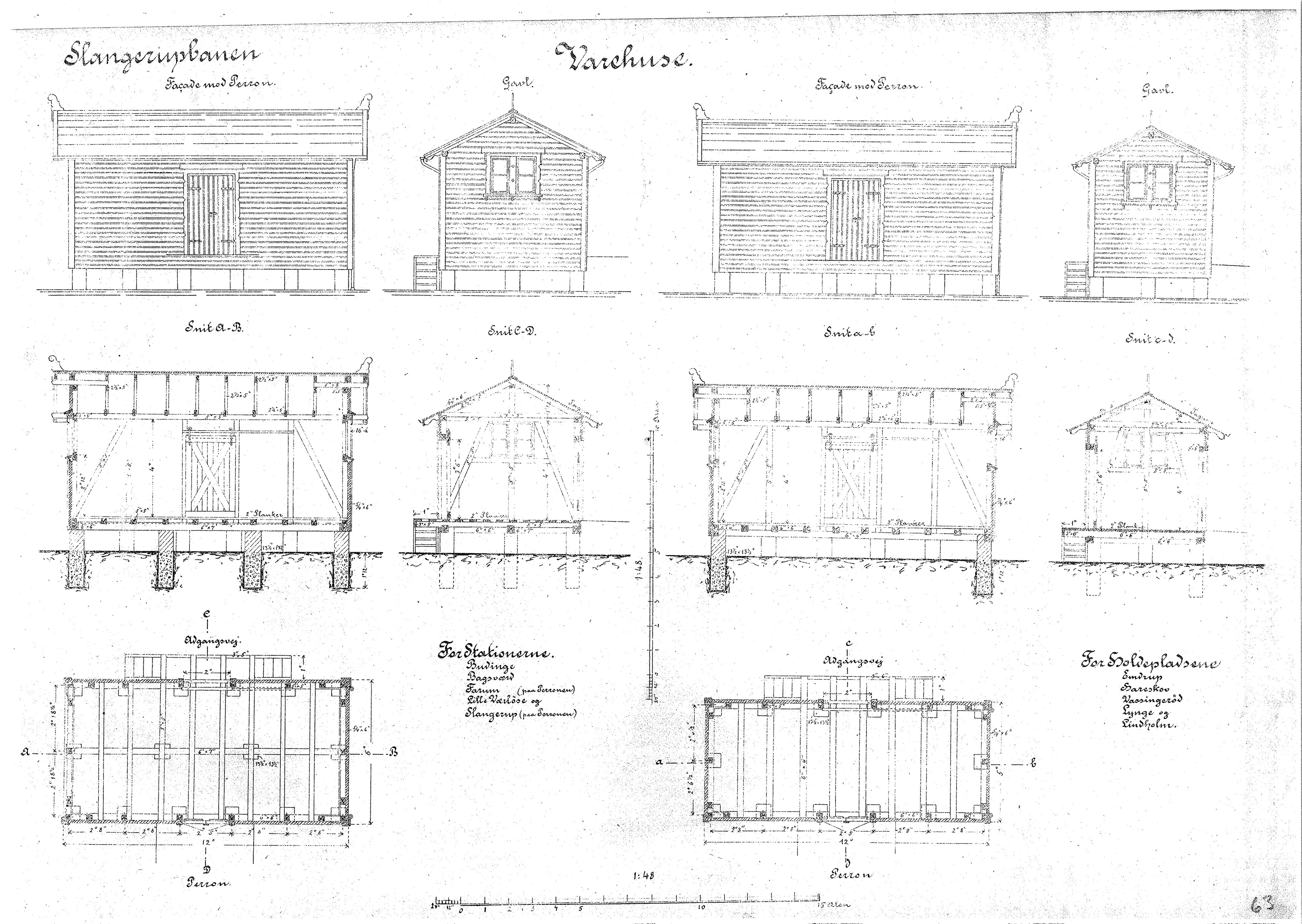 Tegning af Lindholm (Slangerupbanen) Stations varehus.