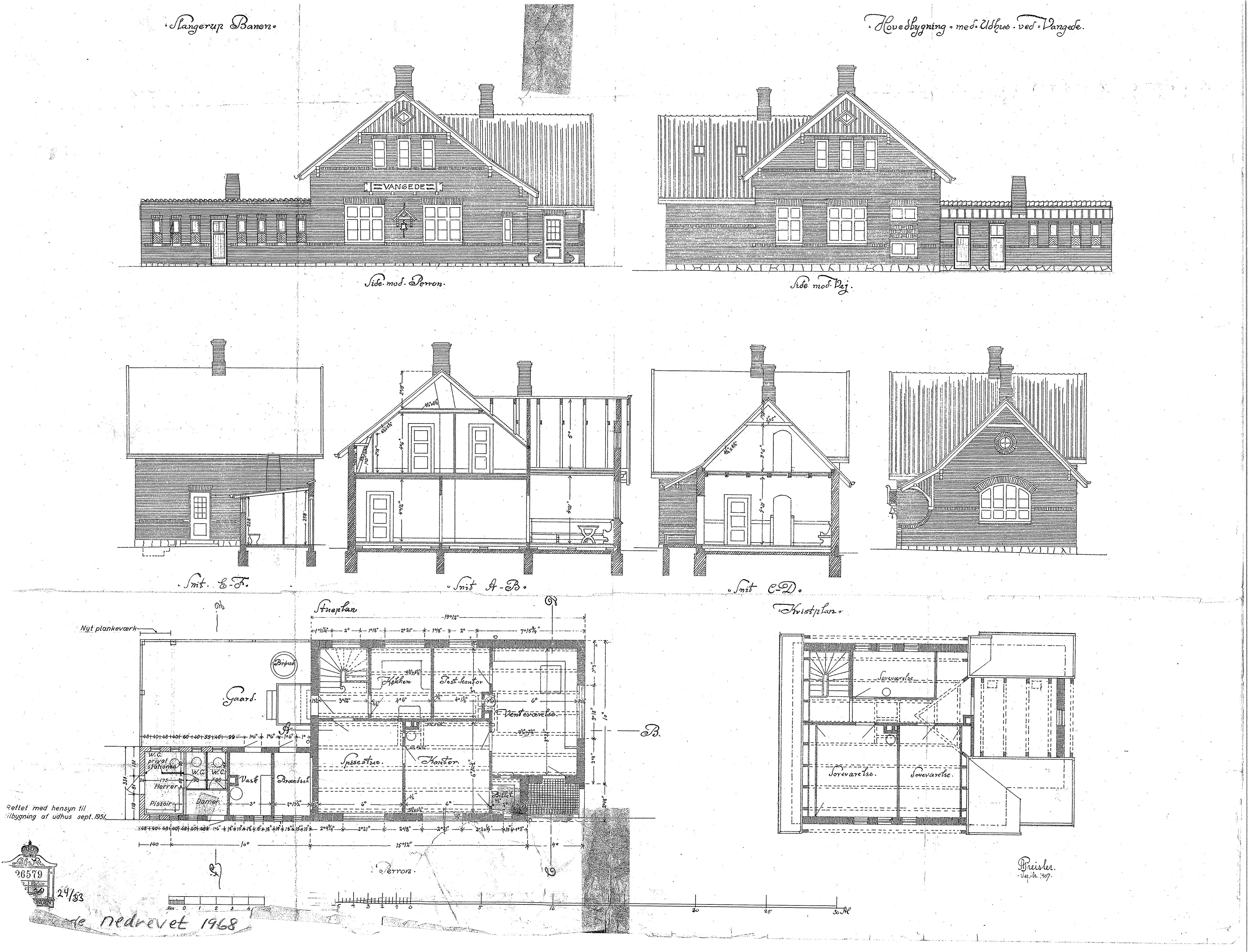 Tegning af Vangede Station.