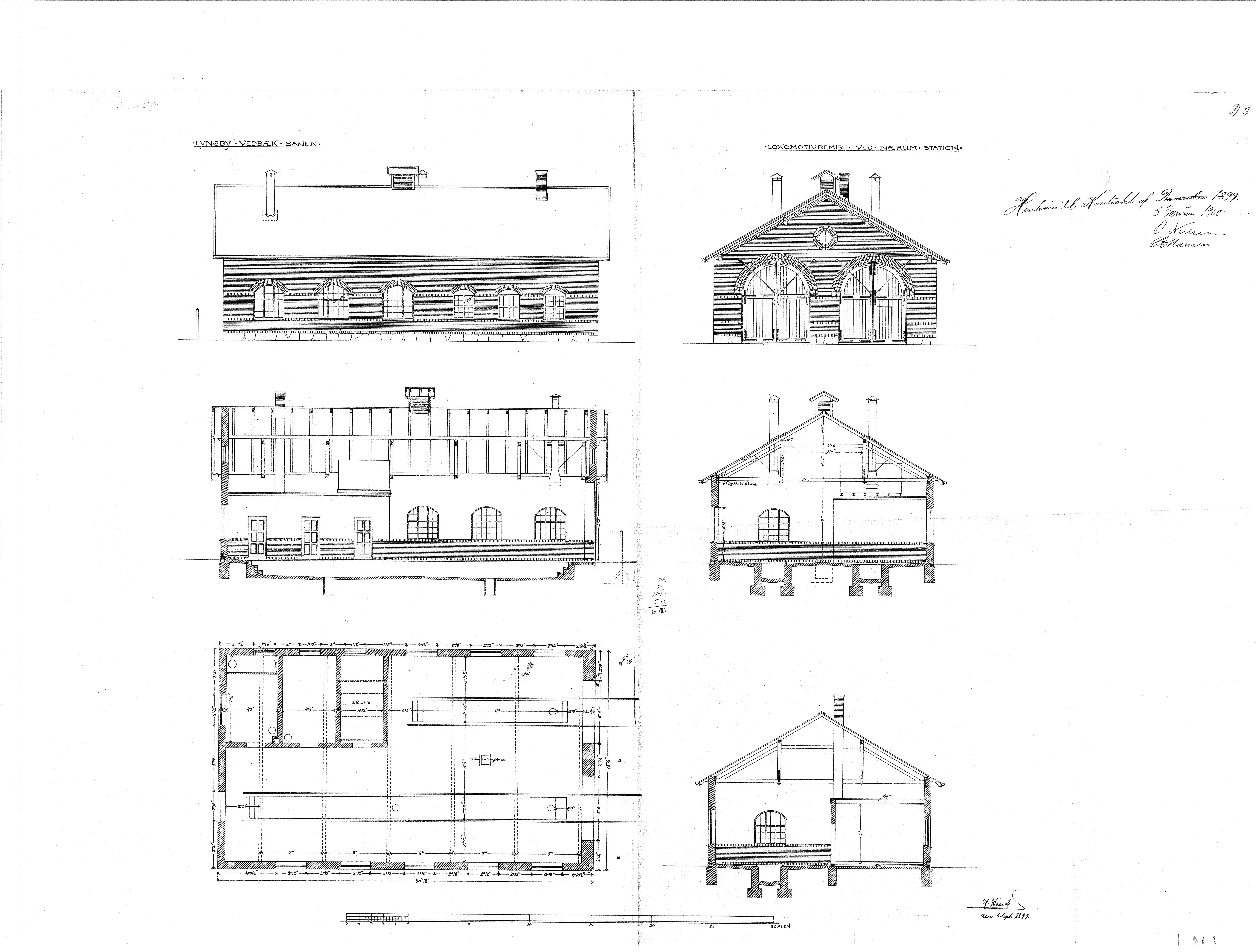 Tegning af Nærum Stations remise. Tegning af Nærum Stations remise.