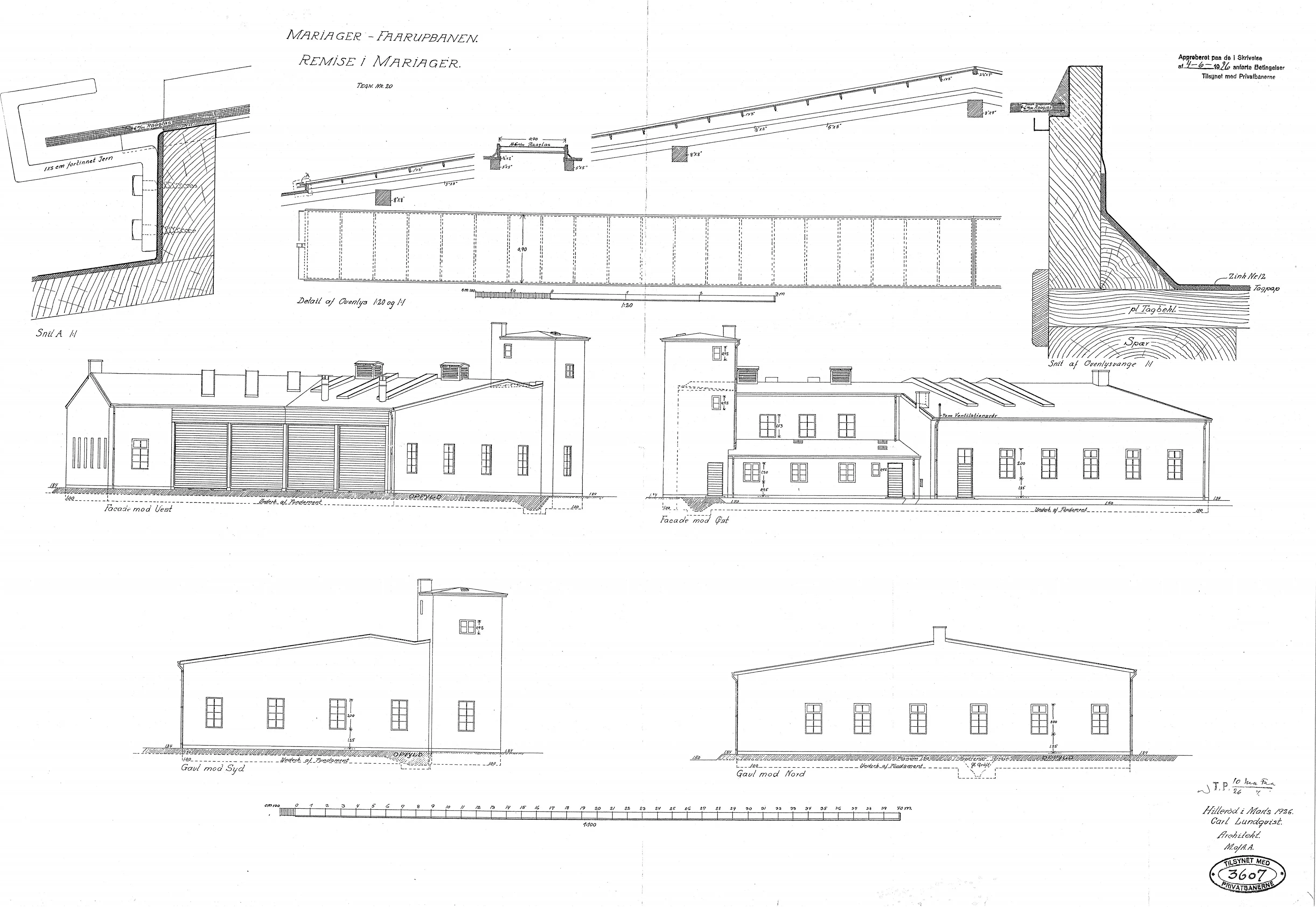 Tegning af Mariager Stations remise.