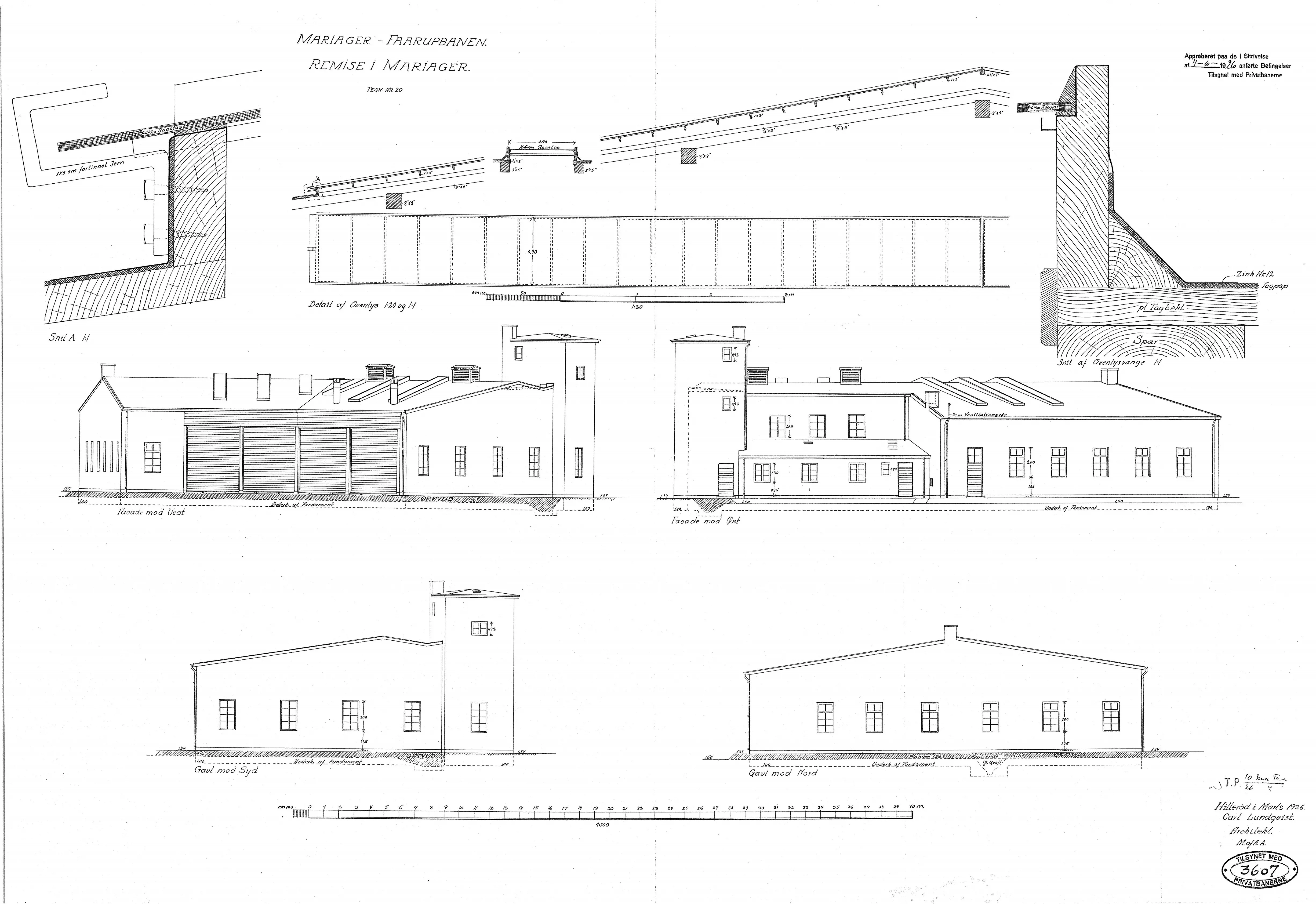 Tegning af Mariager Stations remise.