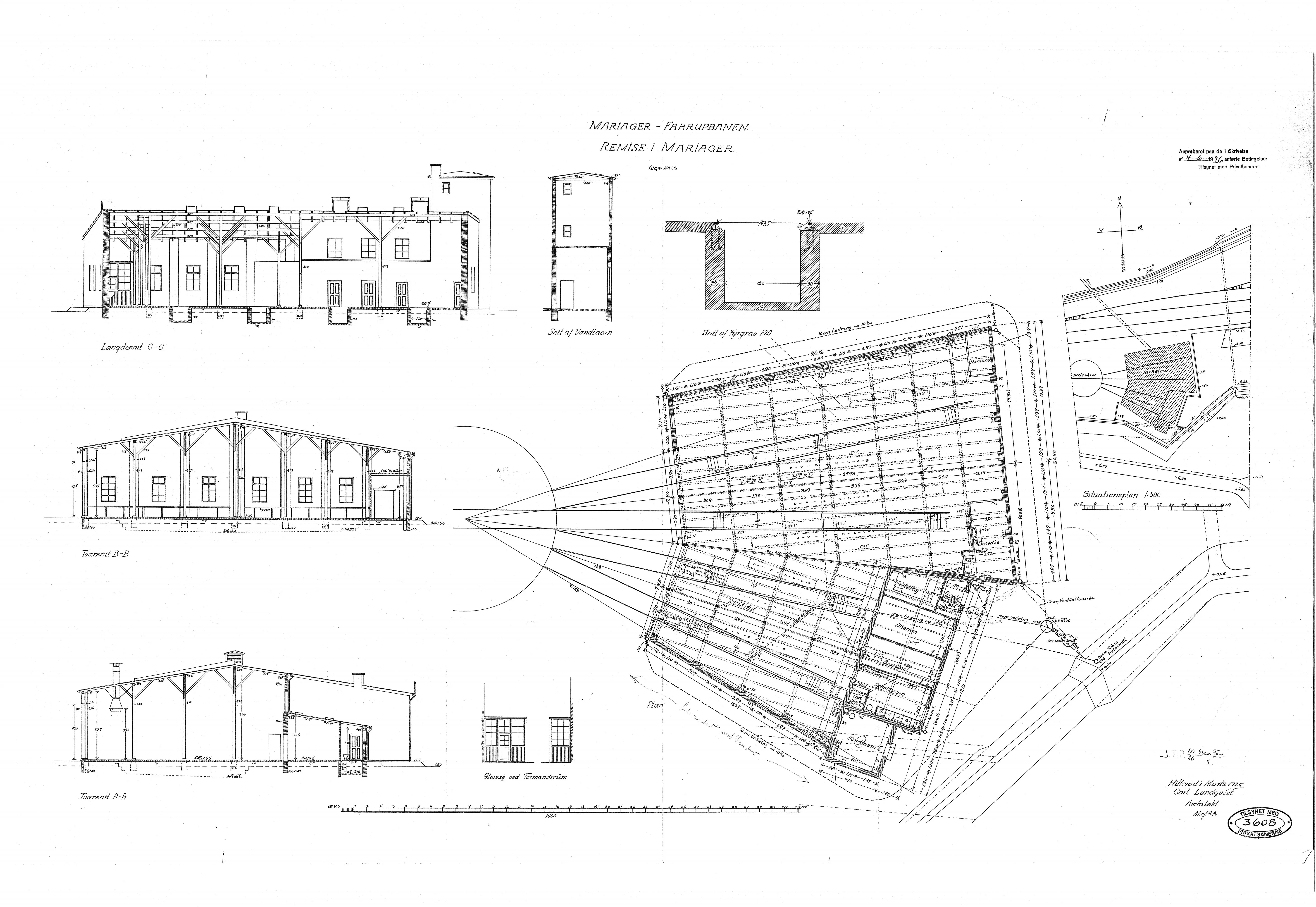 Tegning af Mariager Stations remise. Tegning af Mariager Stations remise.