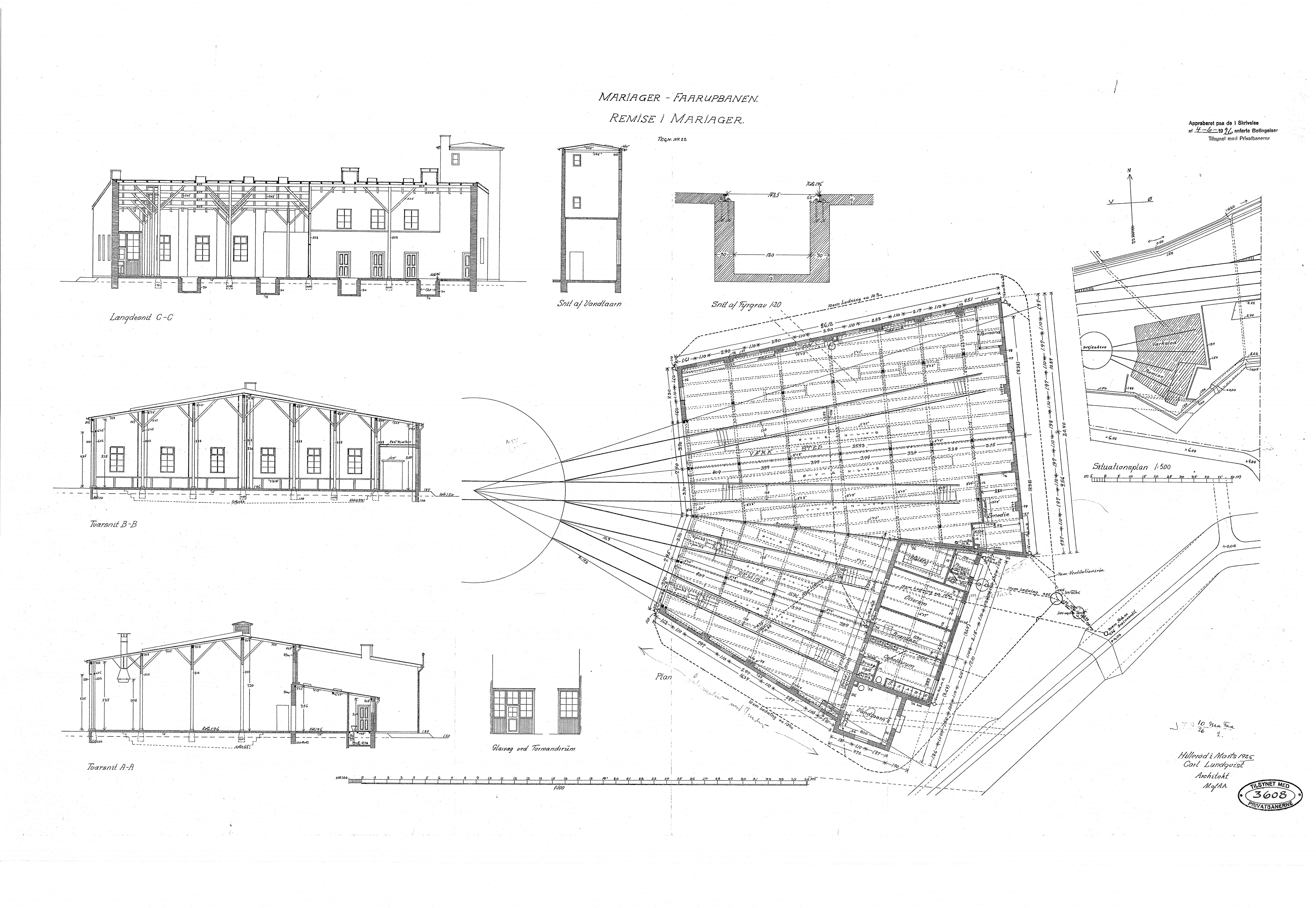 Tegning af Mariager Stations remise.