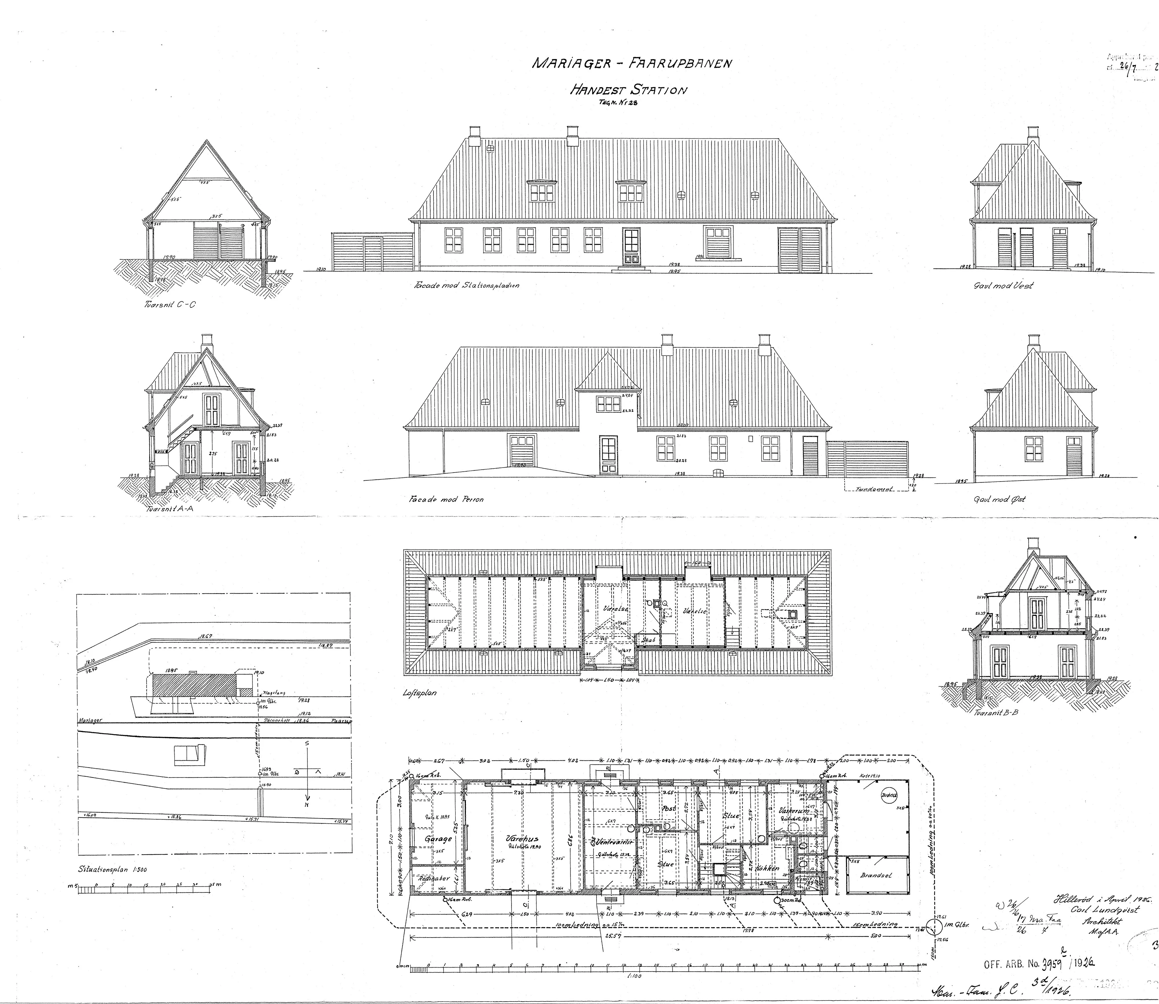 Tegning af Handest Station. Tegning af Handest Station.