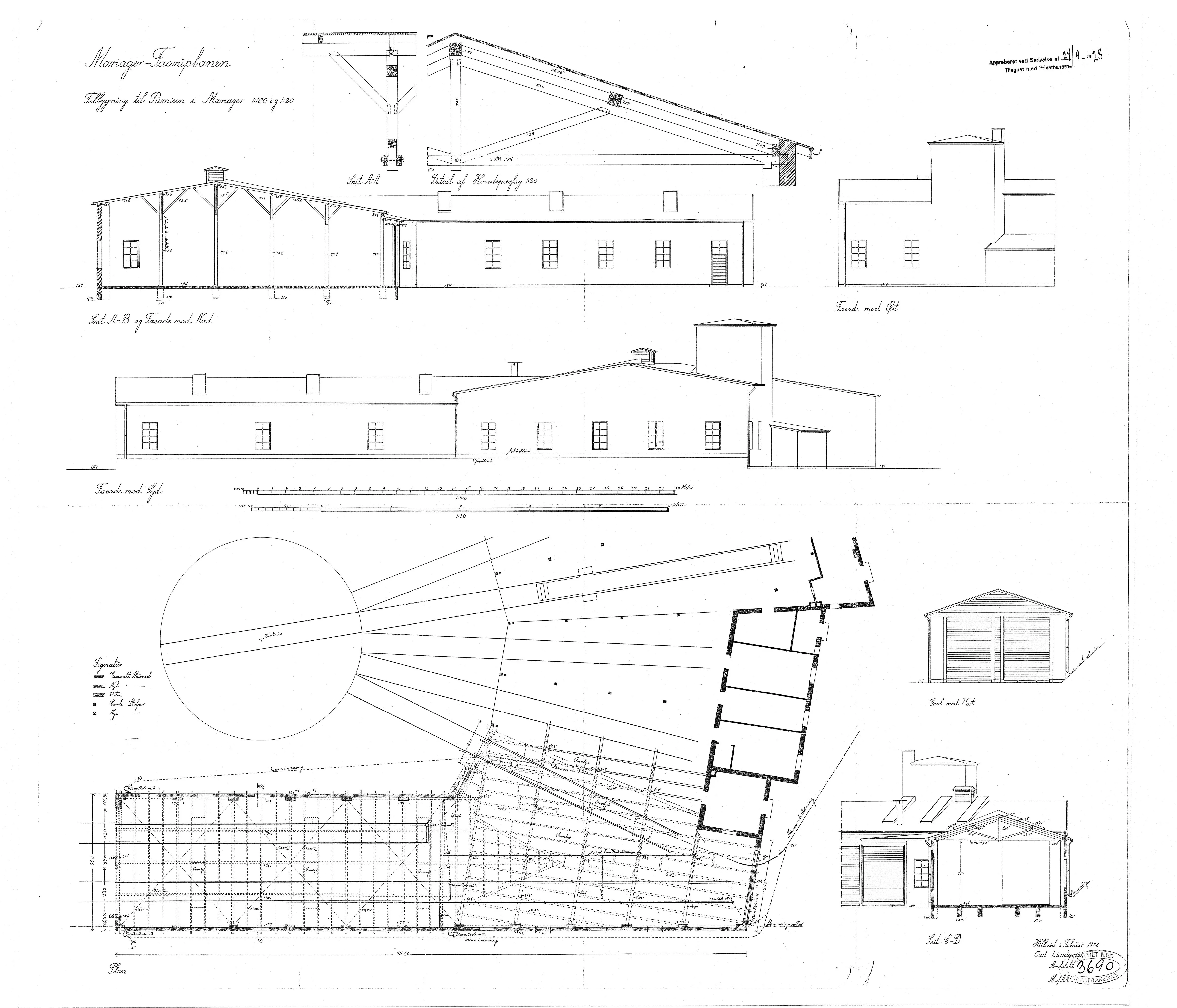 Tegning af Mariager Station - Tilbygning til remisen.