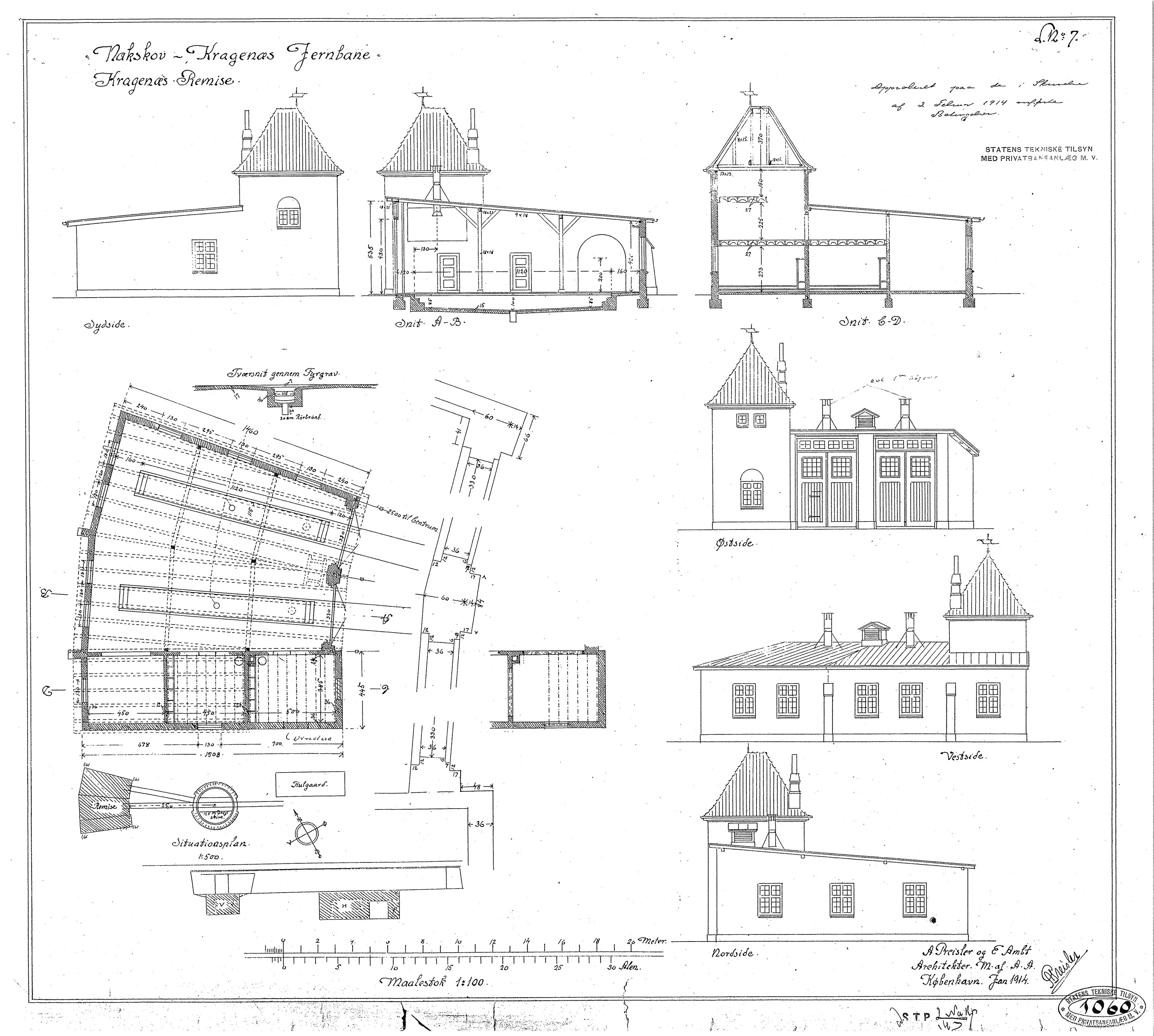 Tegning af Kragenæs Stations remise.