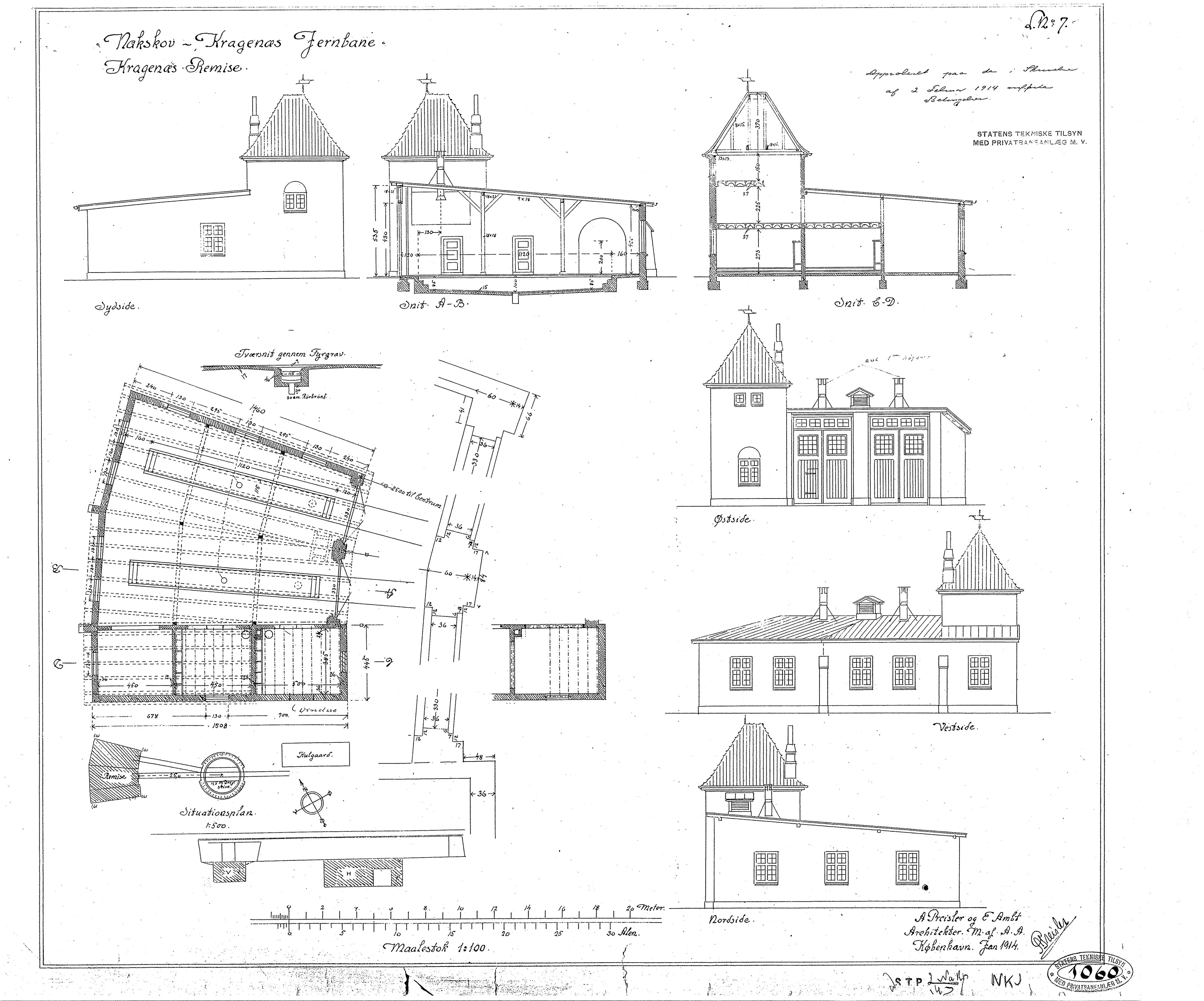 Tegning af Kragenæs Stations remise.