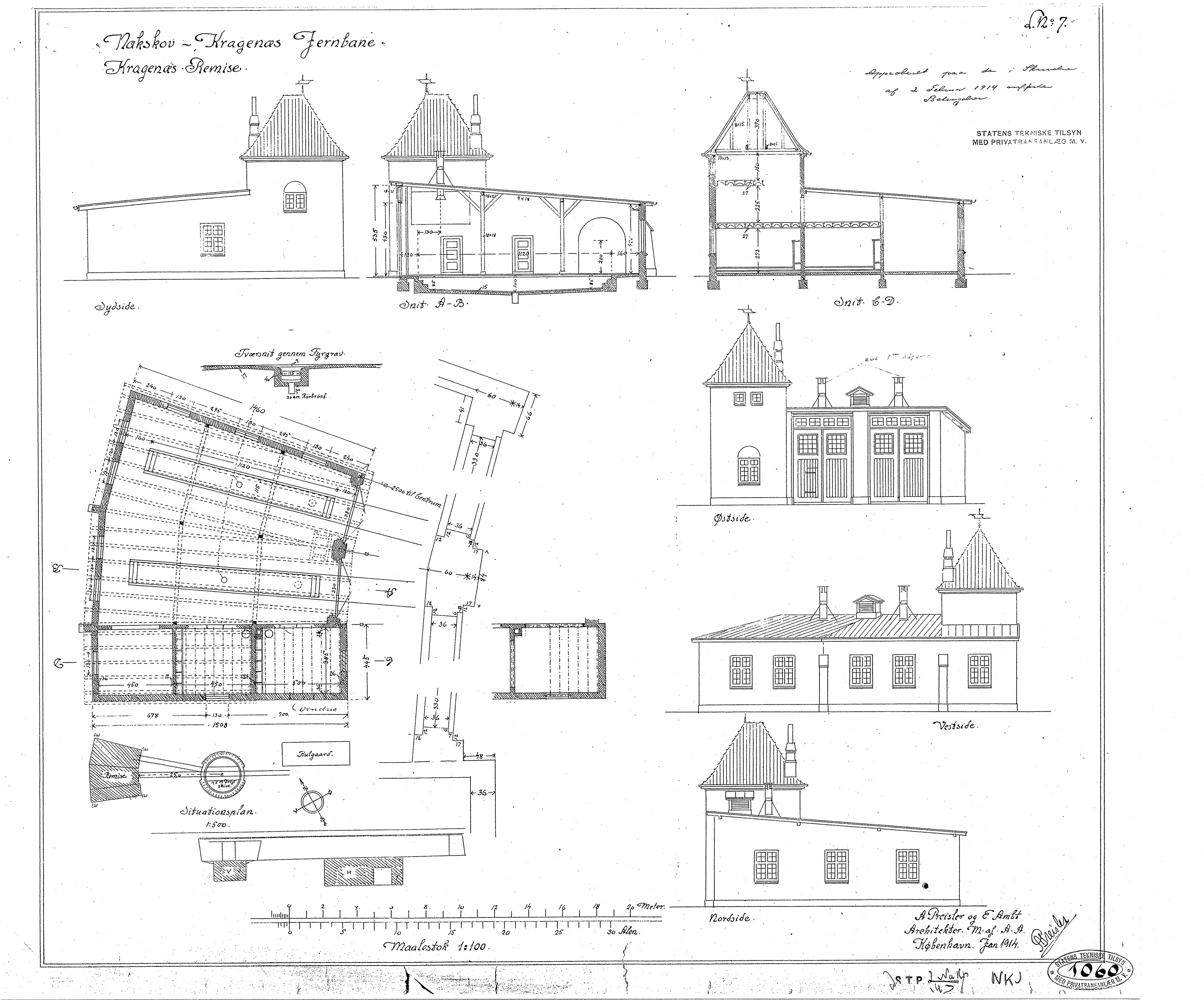 Tegning af Kragenæs Stations remise.