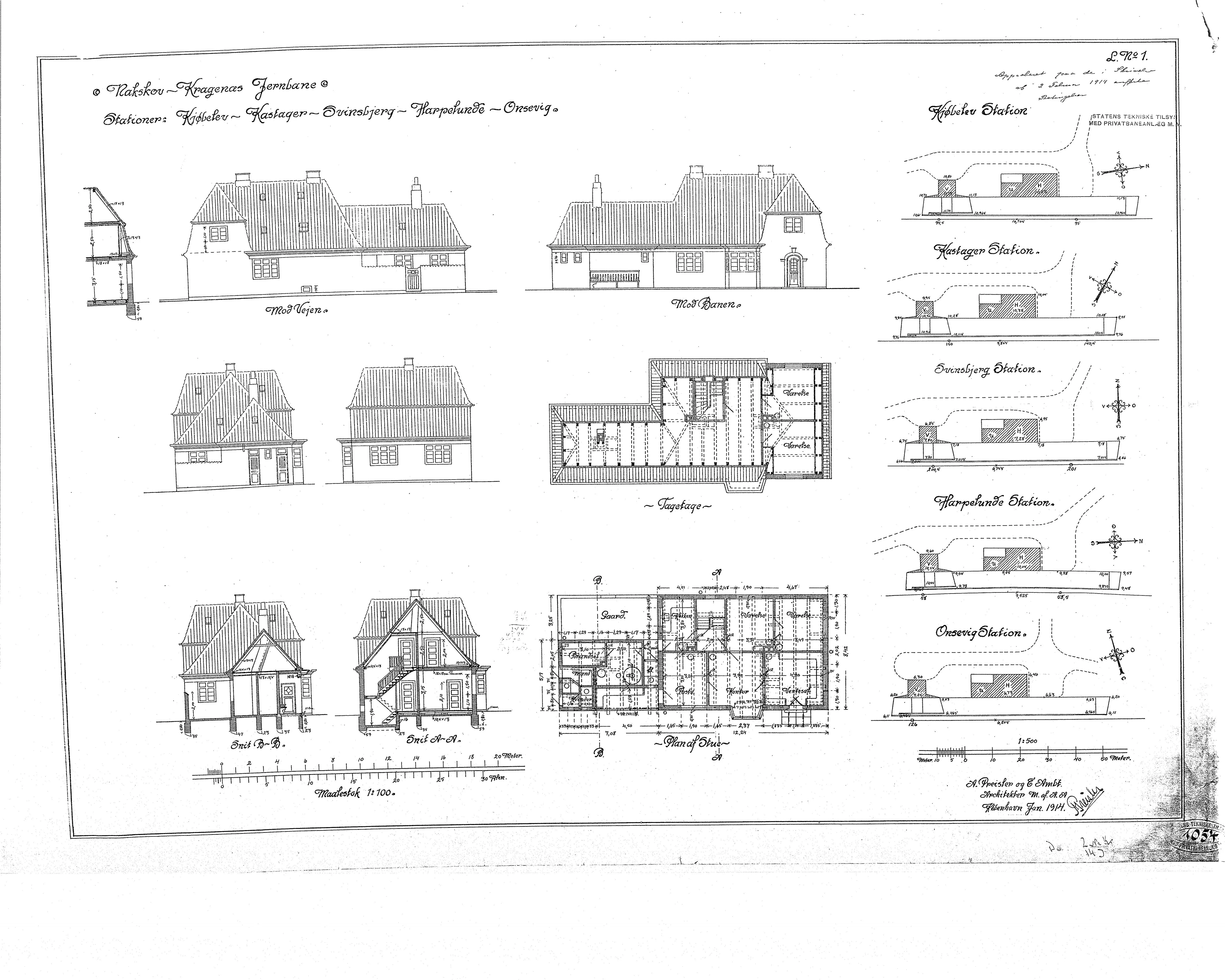 Tegning af Kragenæs Stations varehus. Tegning af Kragenæs Stations varehus.