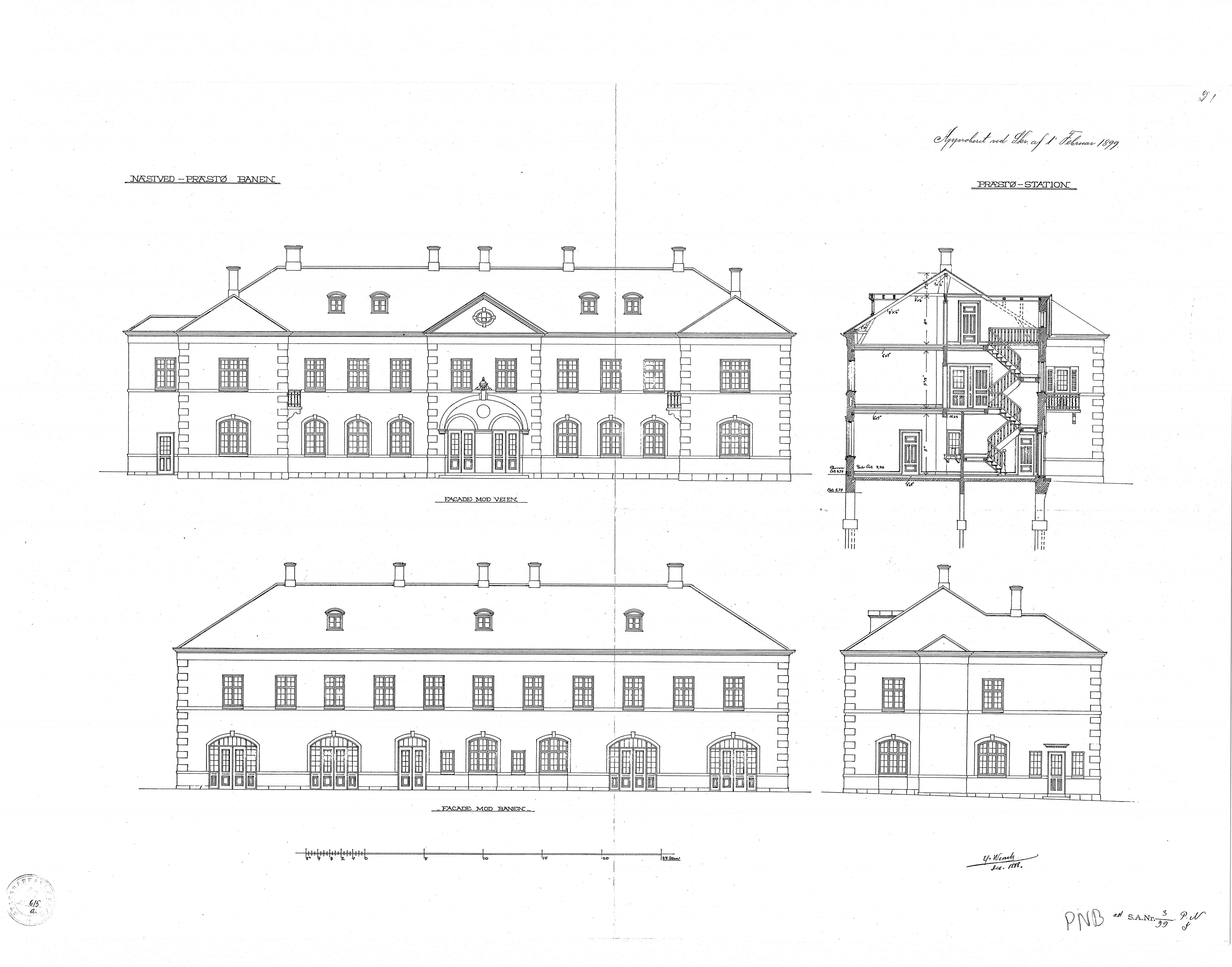 Tegning af Præstø Station.