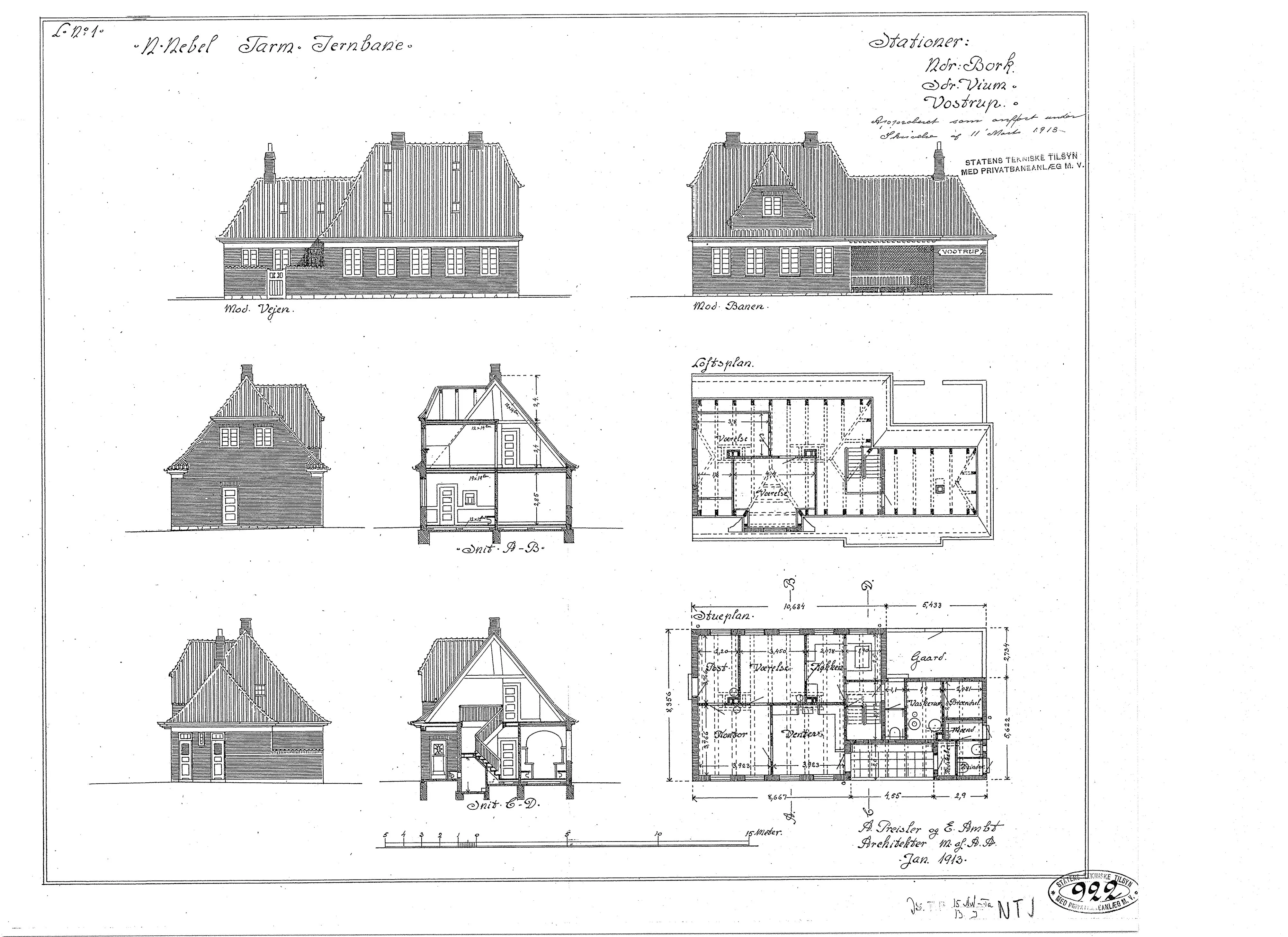 Tegning af Sønder Vium Station.