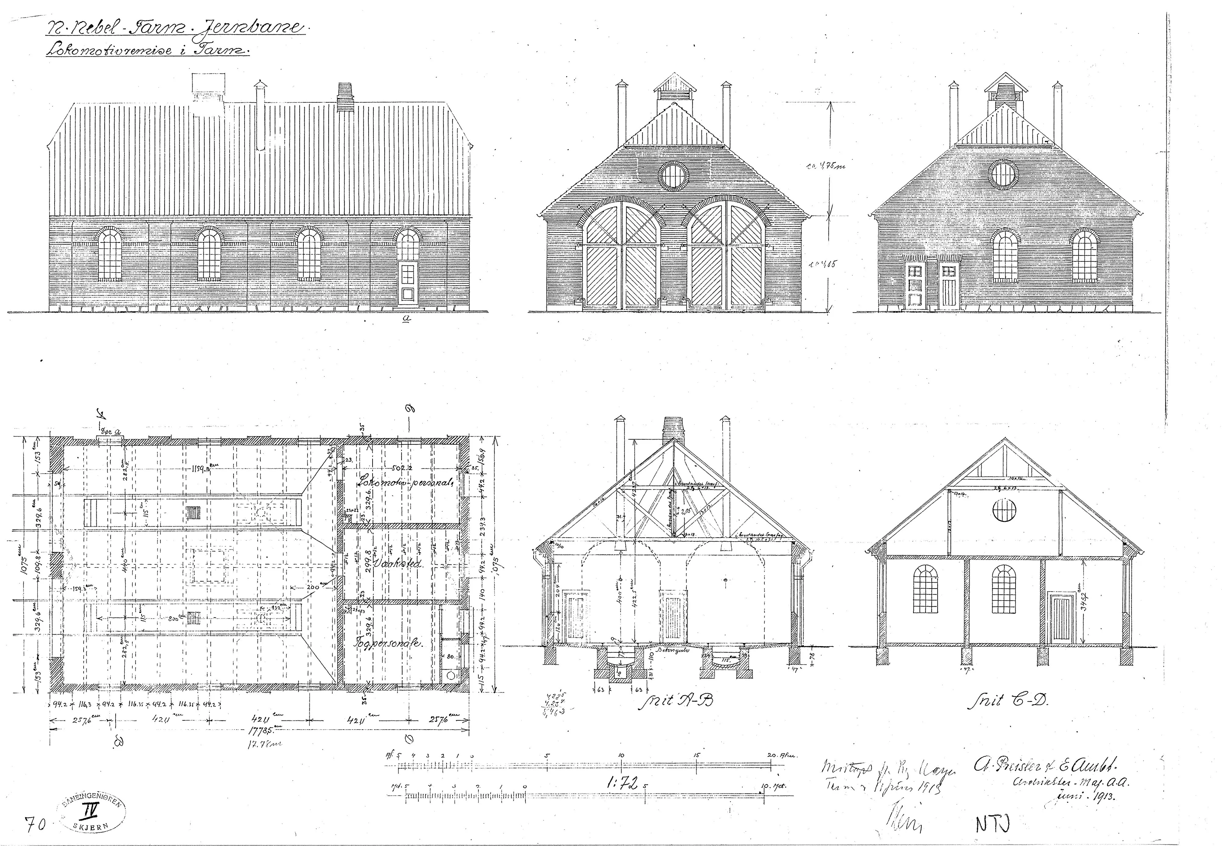 Tegning af Tarm Stations remise. Tegning af Tarm Stations remise.
