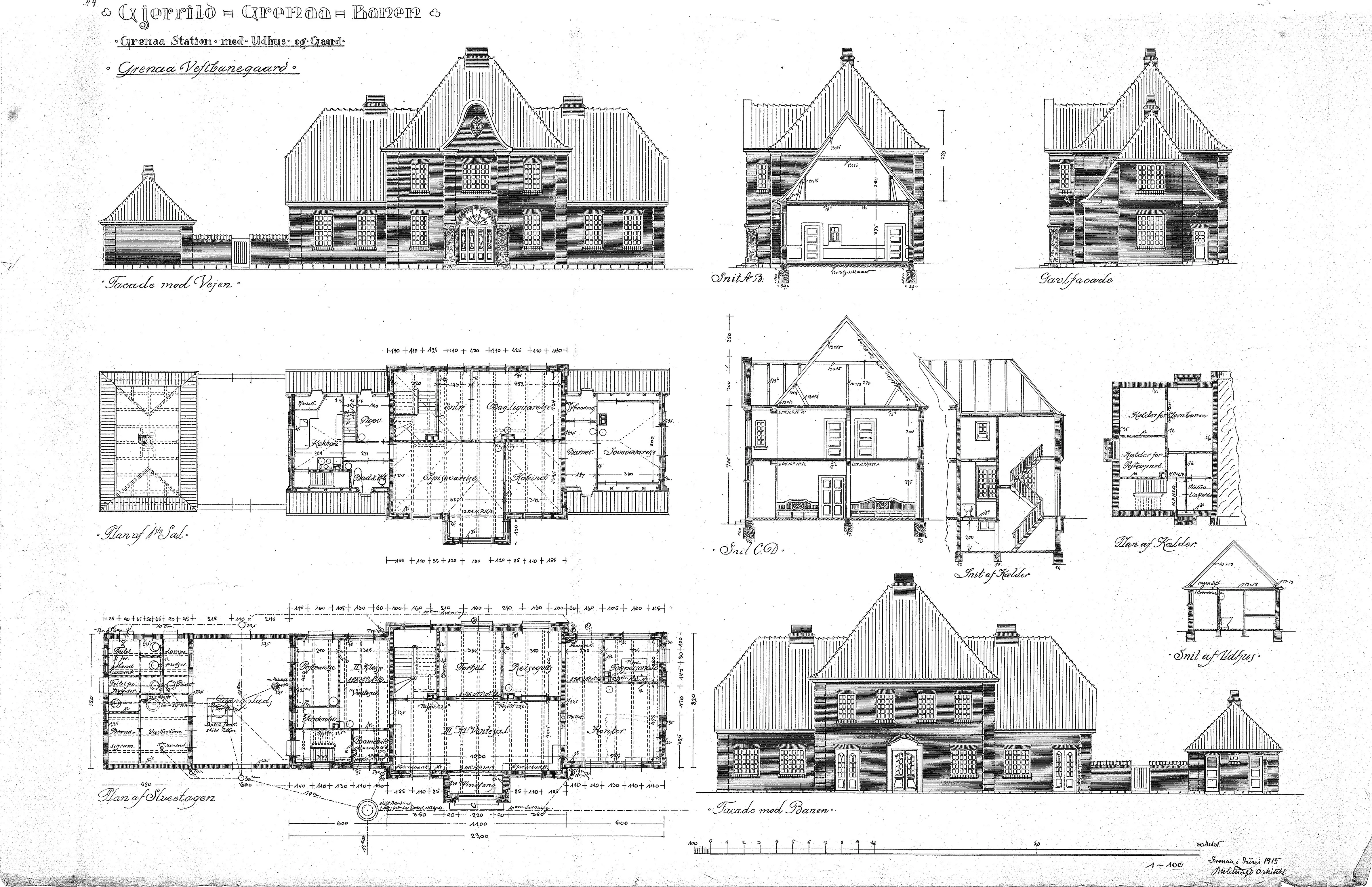 Tegning af Grenaa Vestbanegård. Tegning af Grenaa Vestbanegård.