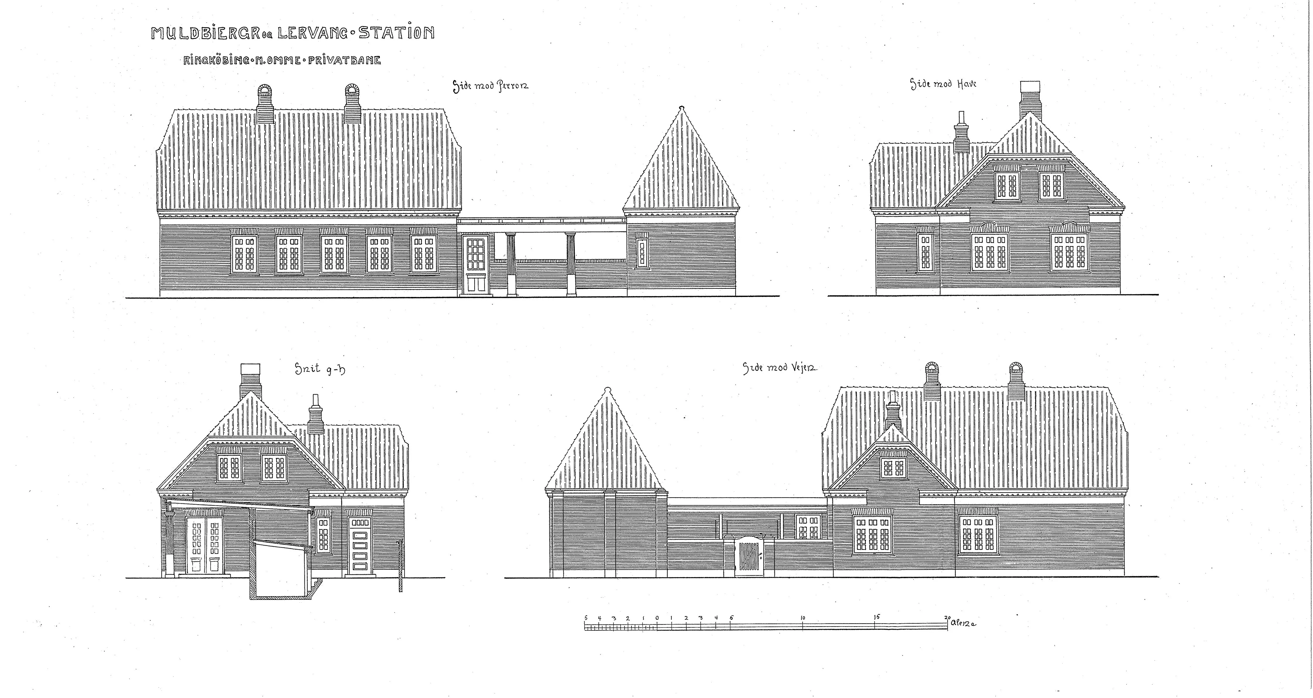 Tegning af Muldbjerg Station. Tegning af Muldbjerg Station.