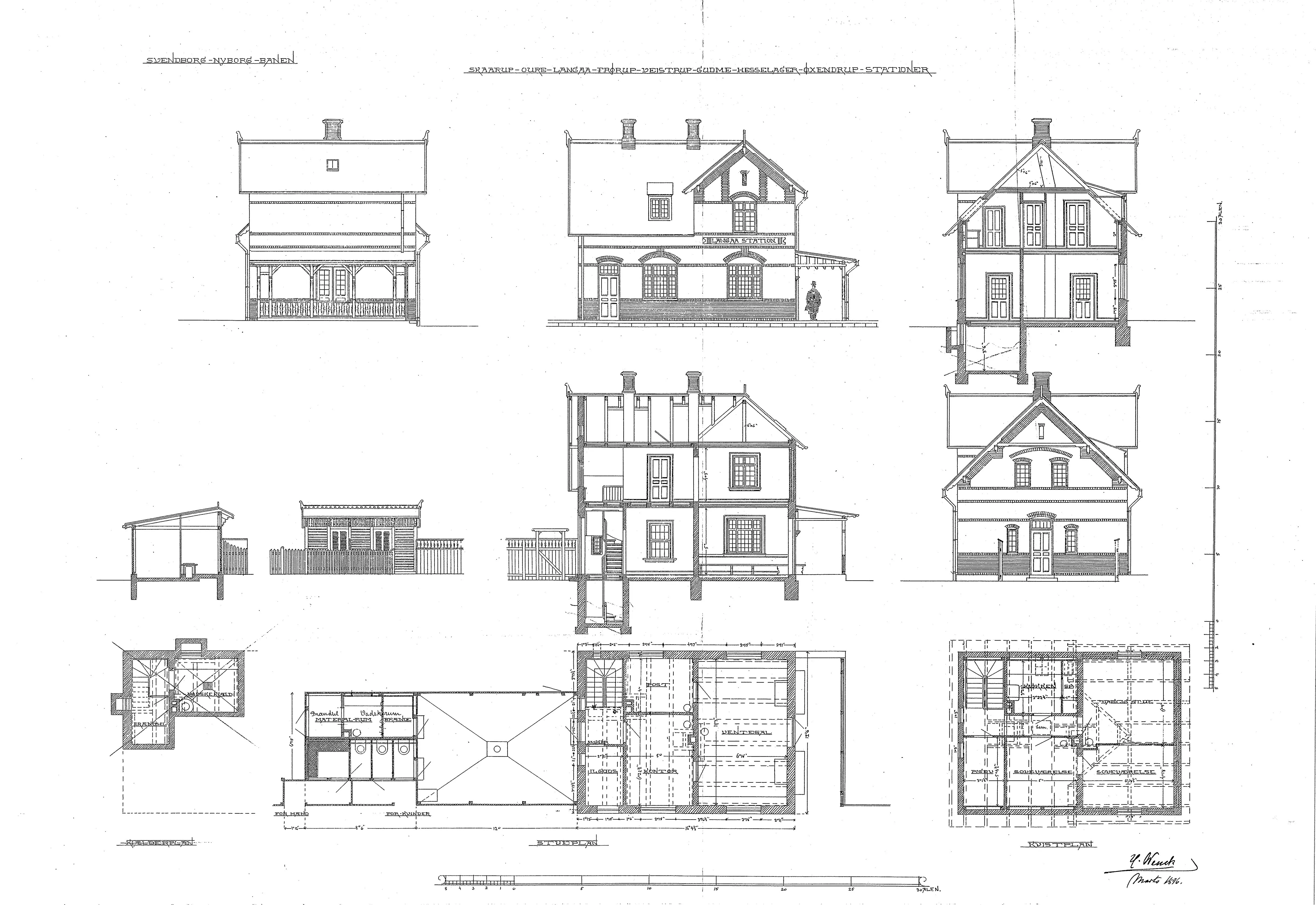 Tegning af Hesselager Station.