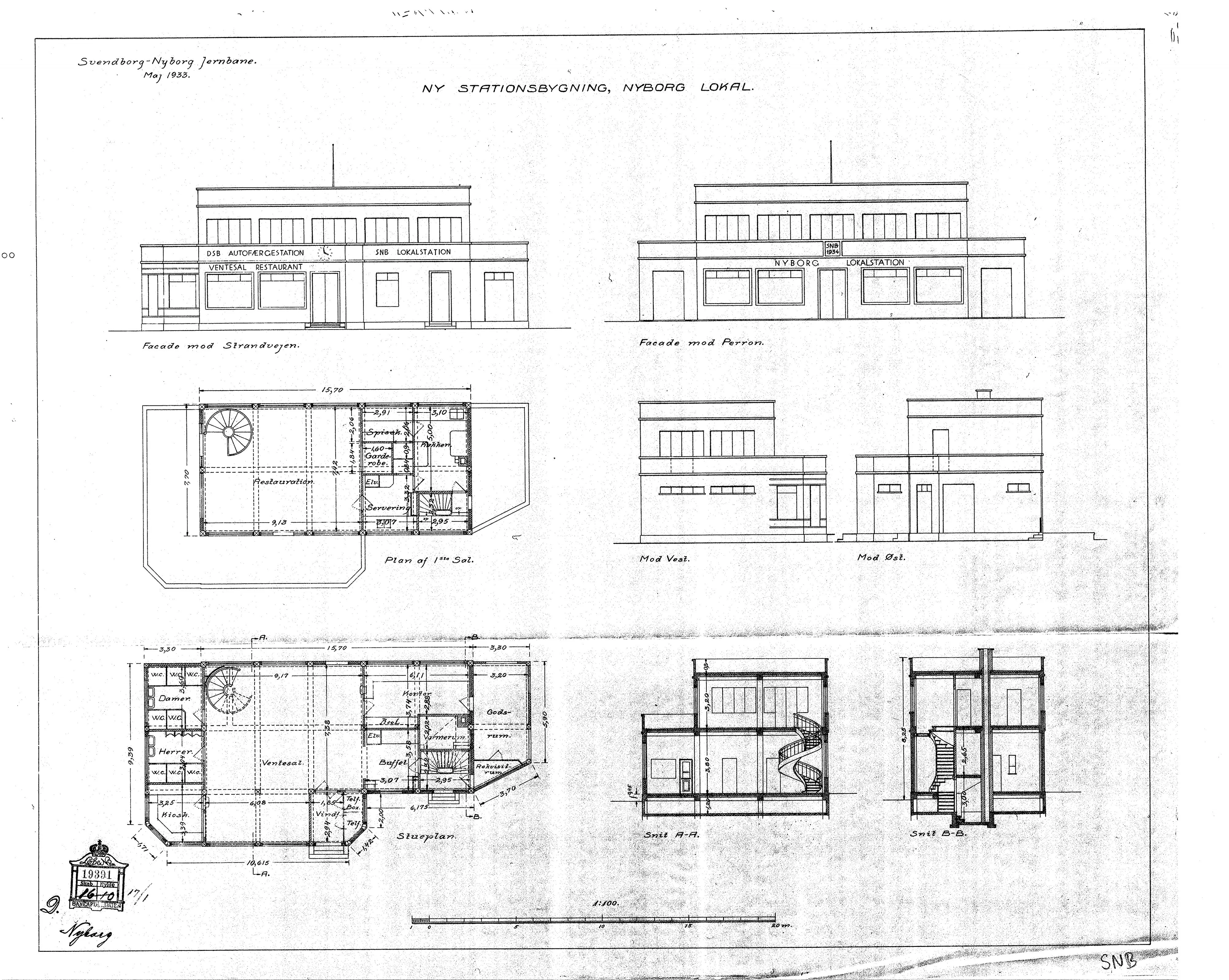 Tegning af Nyborg Lokal Station.