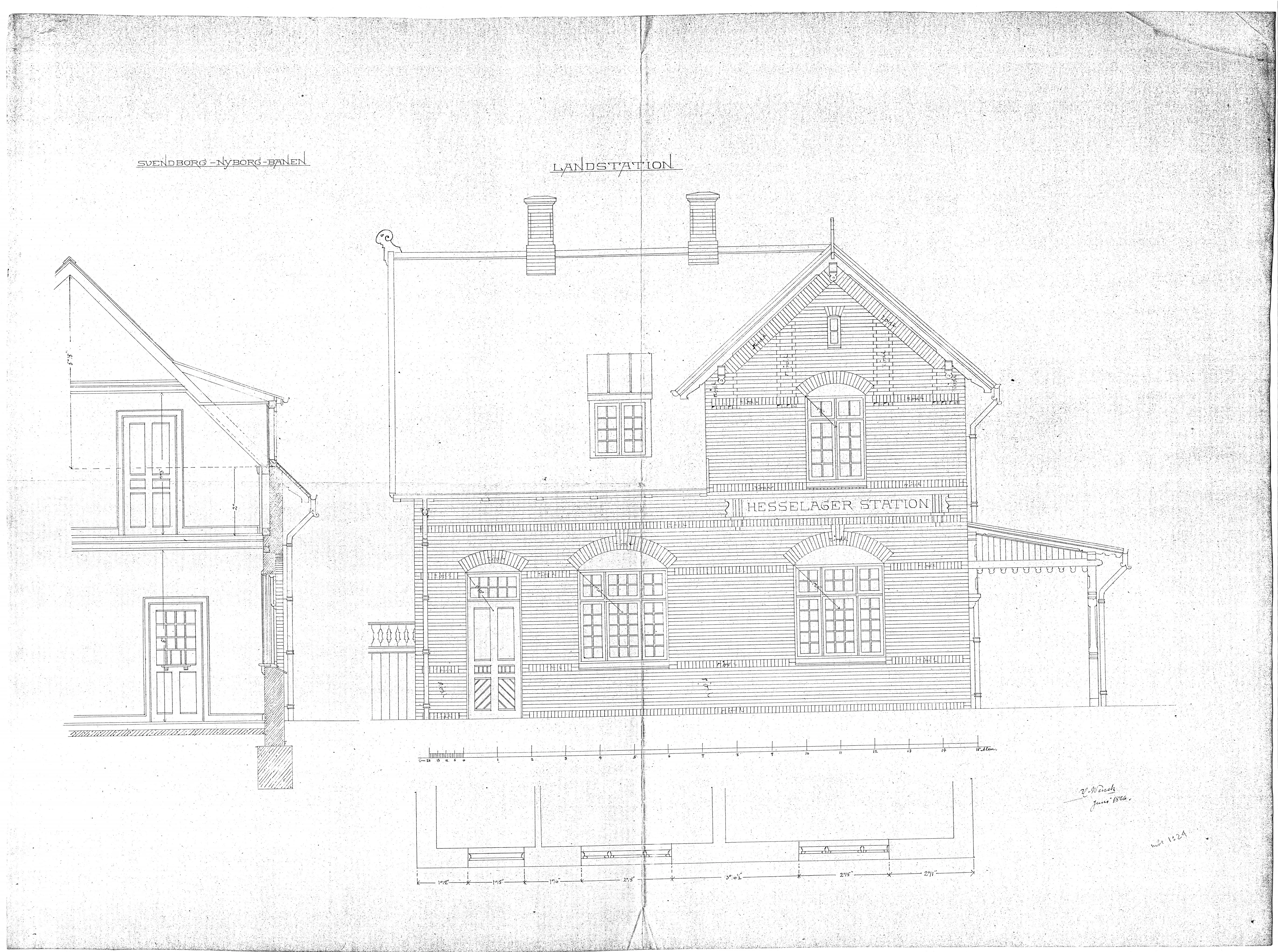 Tegning af Hesselager Station.