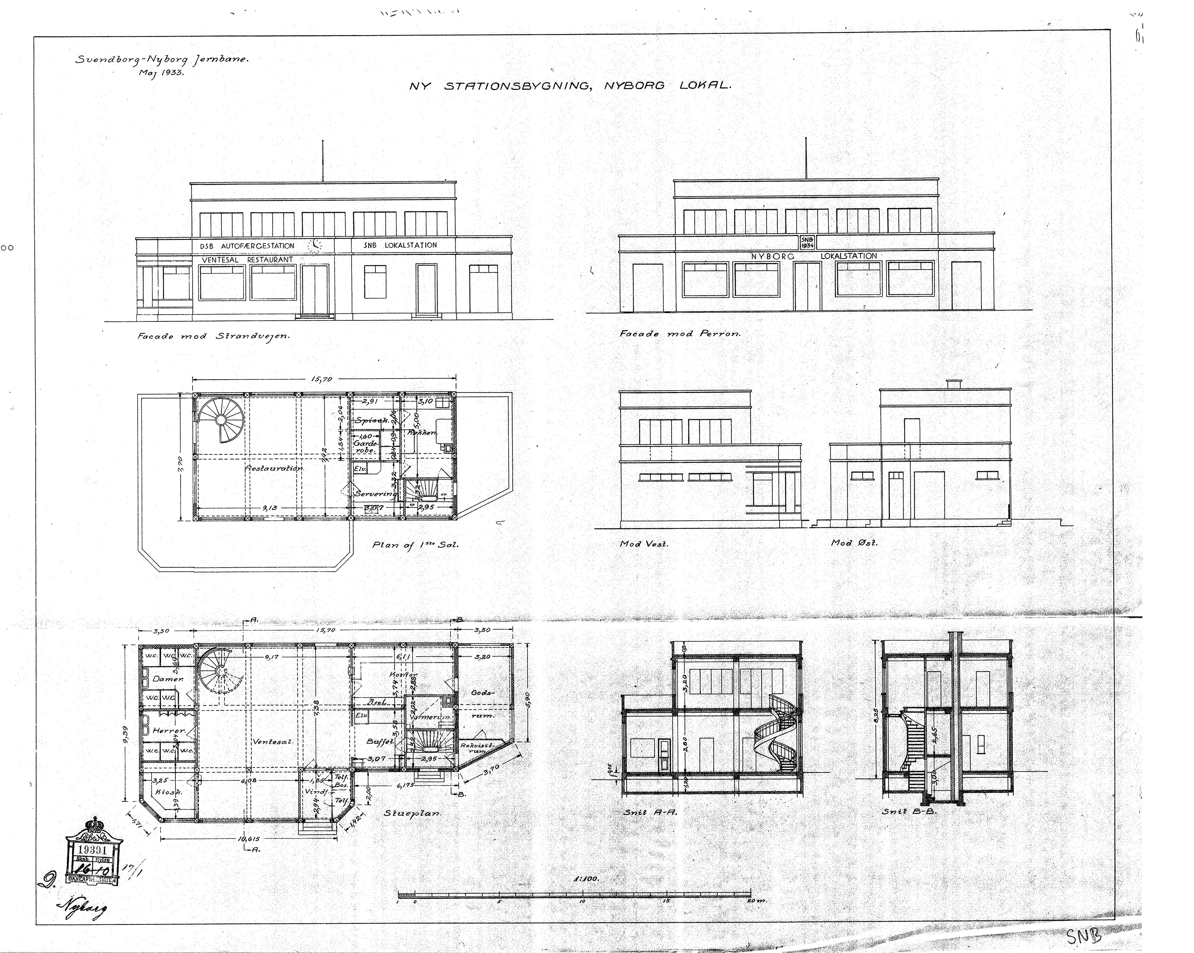 Tegning af Nyborg Lokal Station.