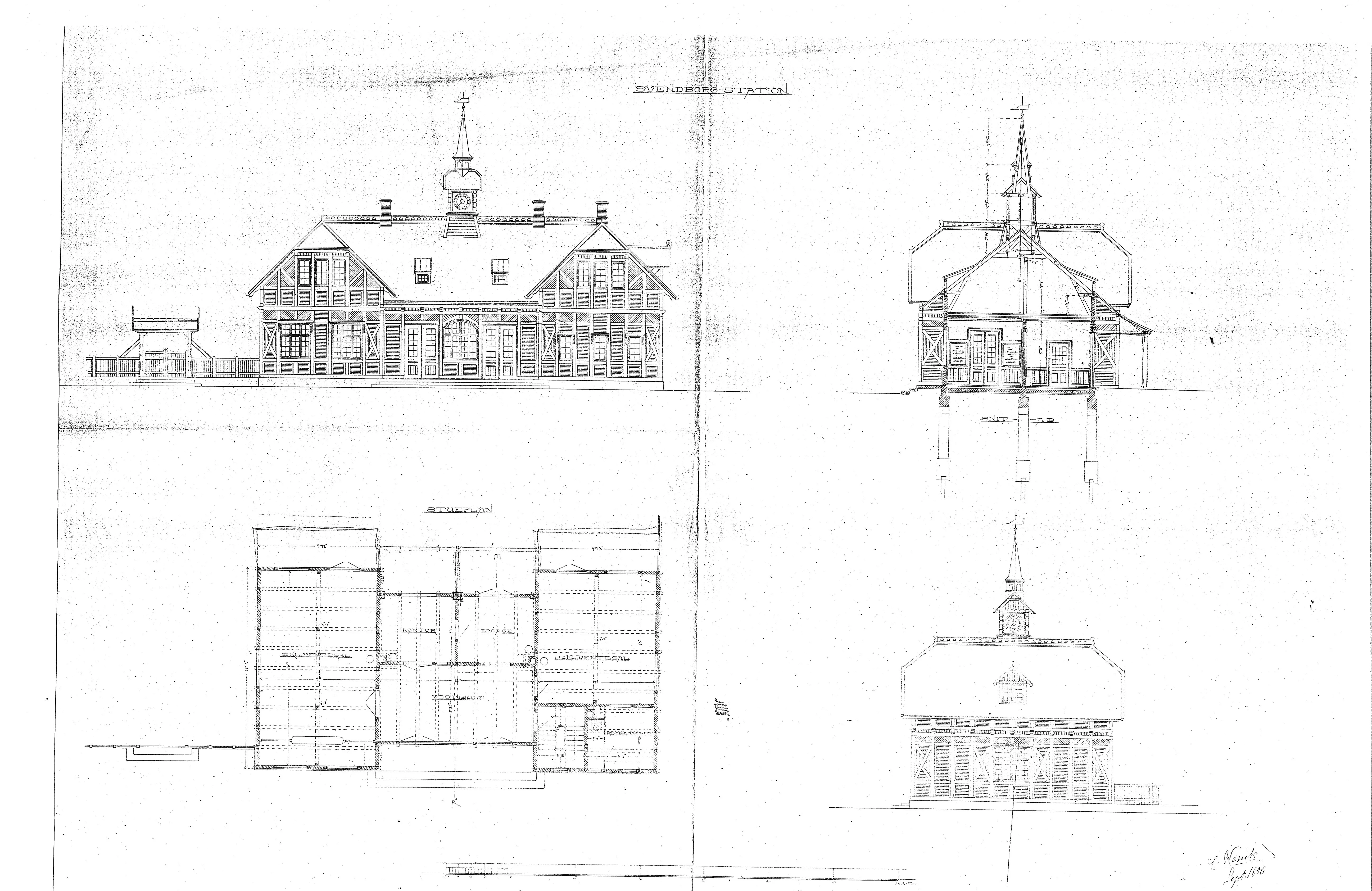 Tegning af Svendborg SNB Station. Tegning af Svendborg SNB Station.