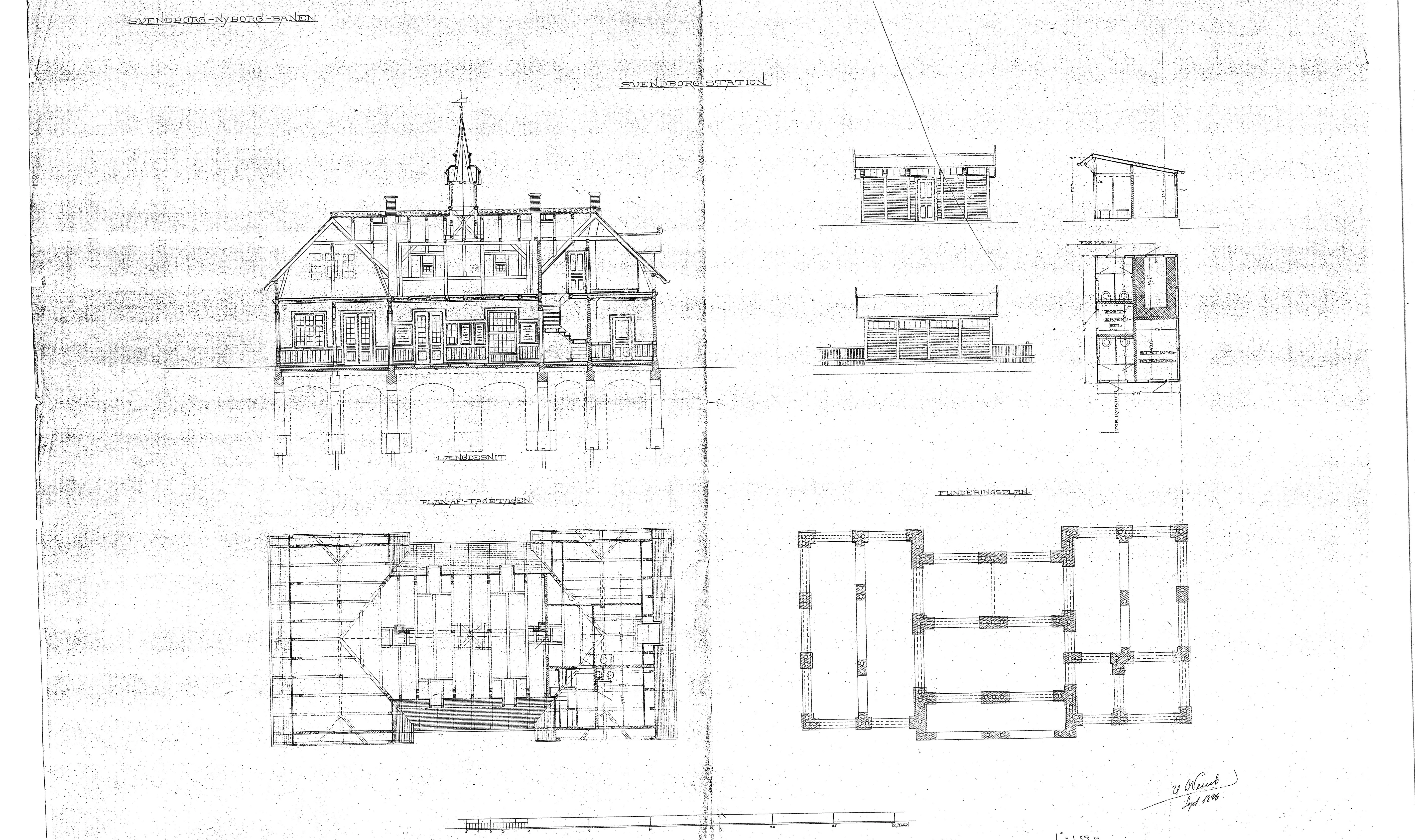 Tegning af Svendborg SNB Station. Tegning af Svendborg SNB Station.