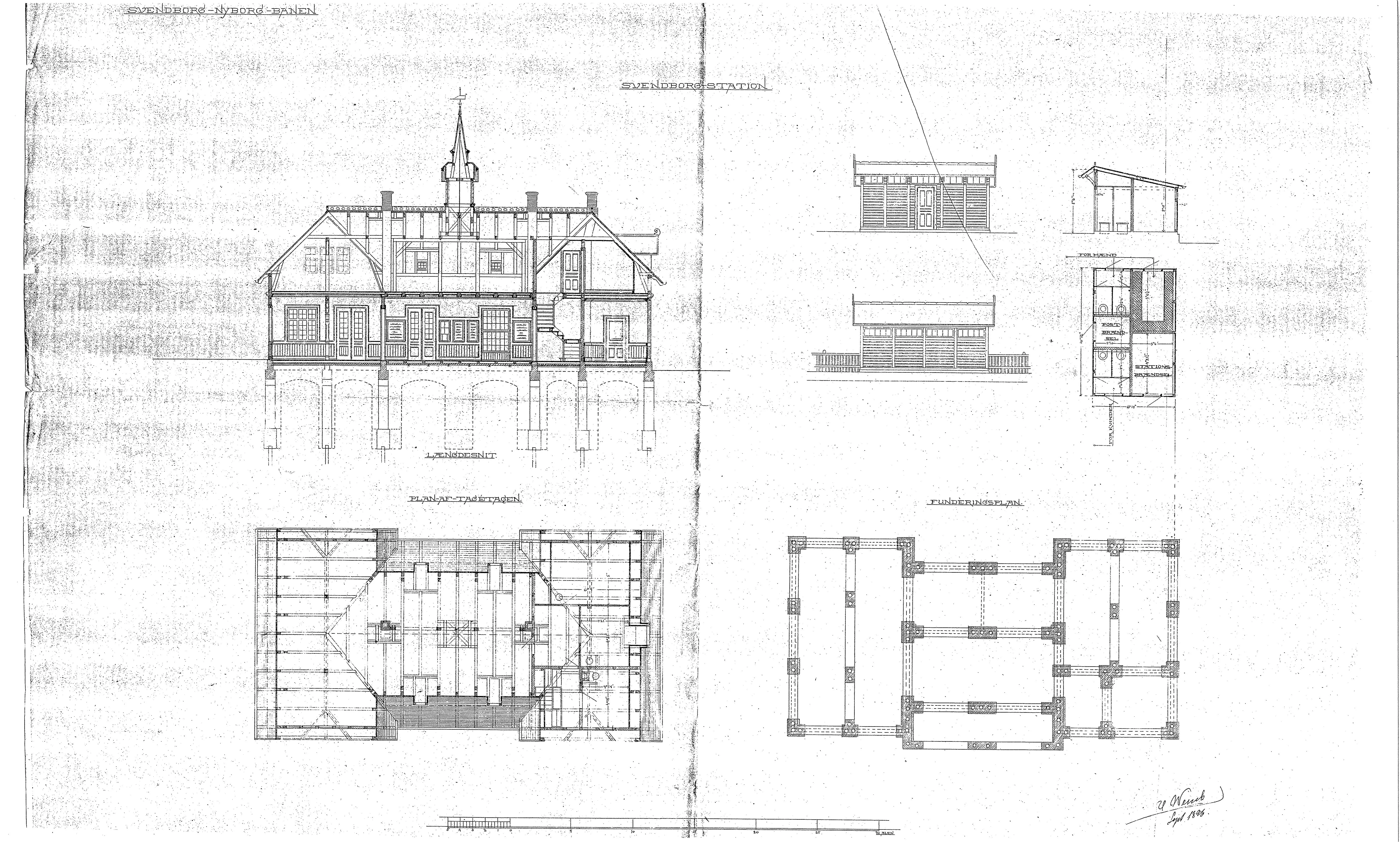 Tegning af Svendborg SNB Station. Tegning af Svendborg SNB Station.