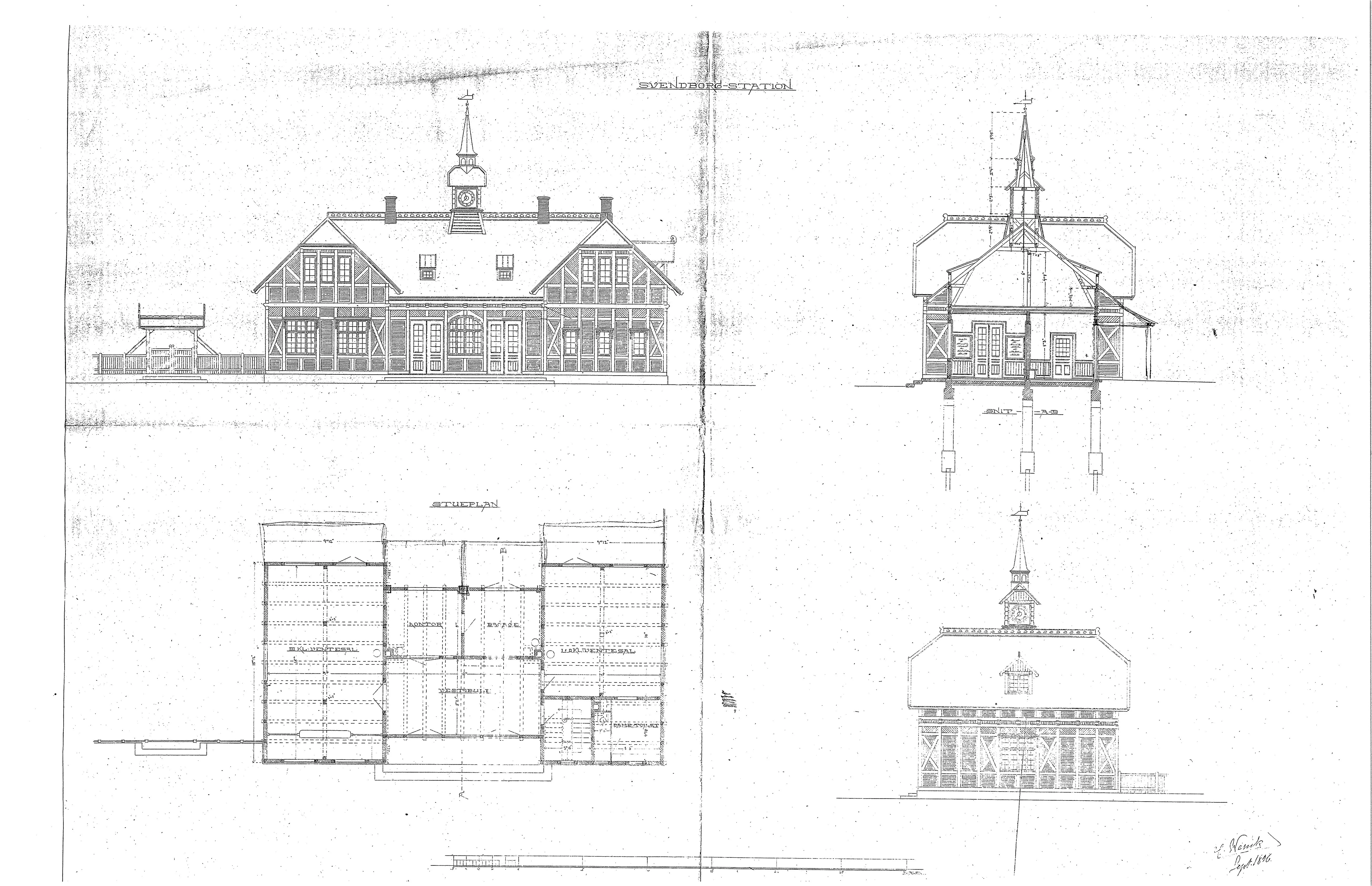 Tegning af Svendborg SNB Station. Tegning af Svendborg SNB Station.