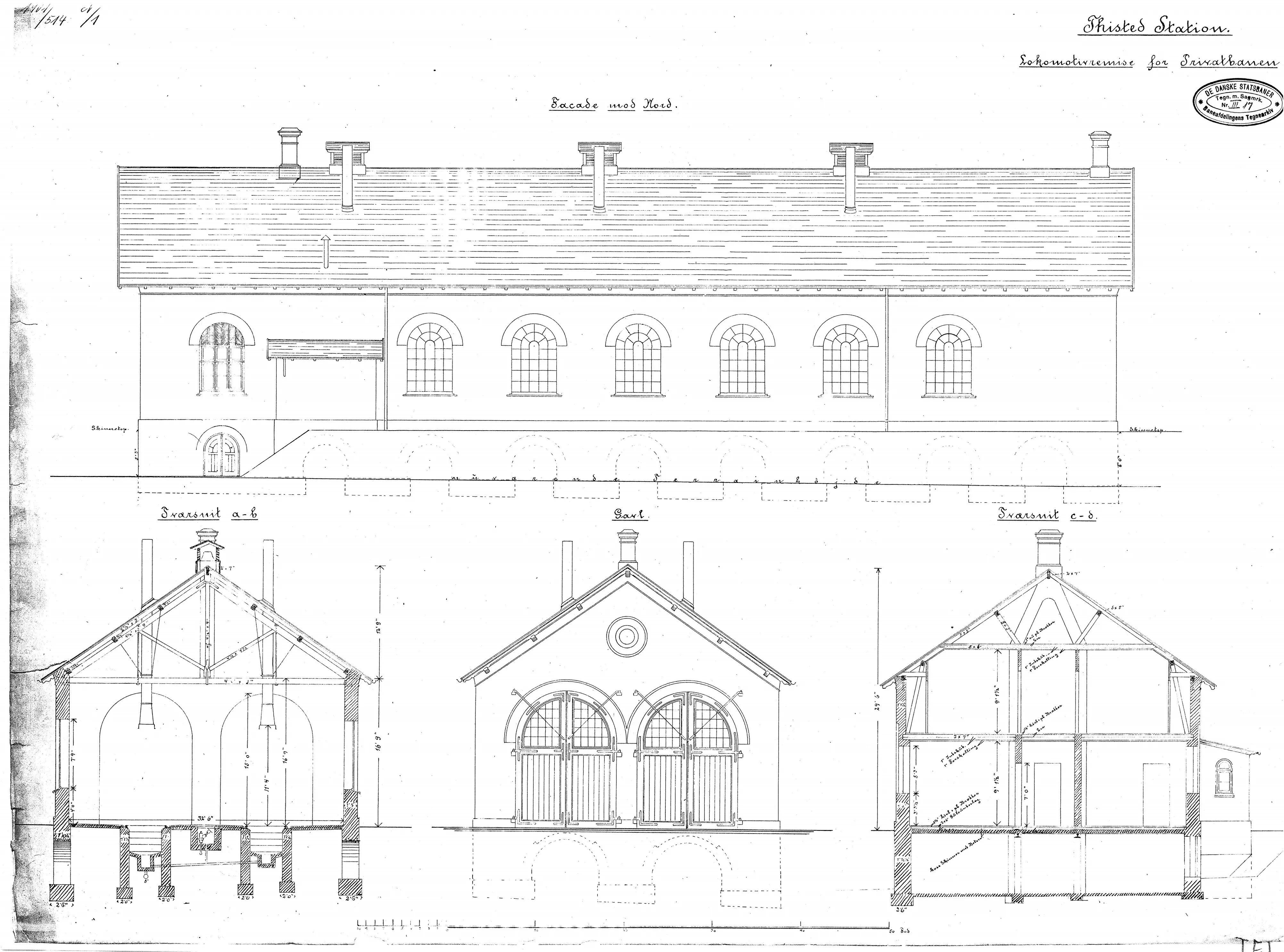 Tegning af Thisted Stations remise. Tegning af Thisted Stations remise.