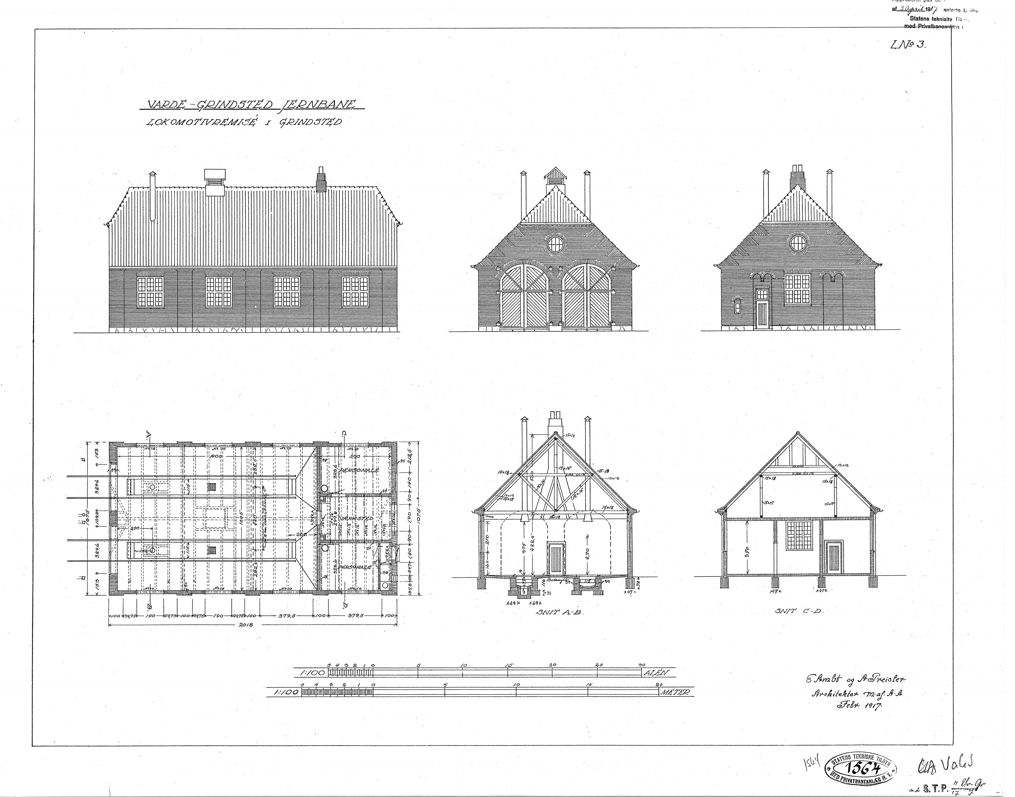 Tegning af Grindsted Stations remise.