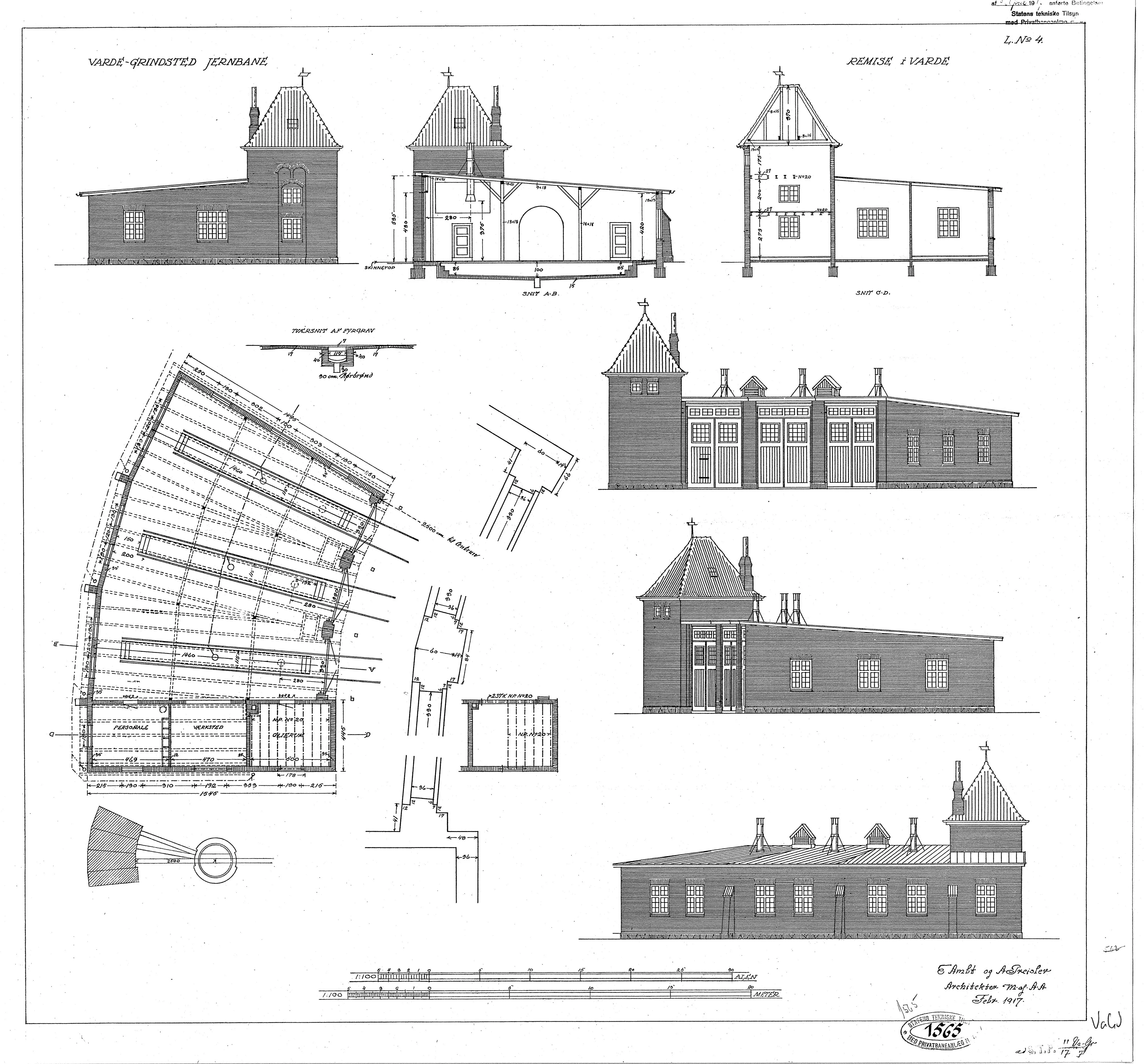 Tegning af Varde Stations remise.