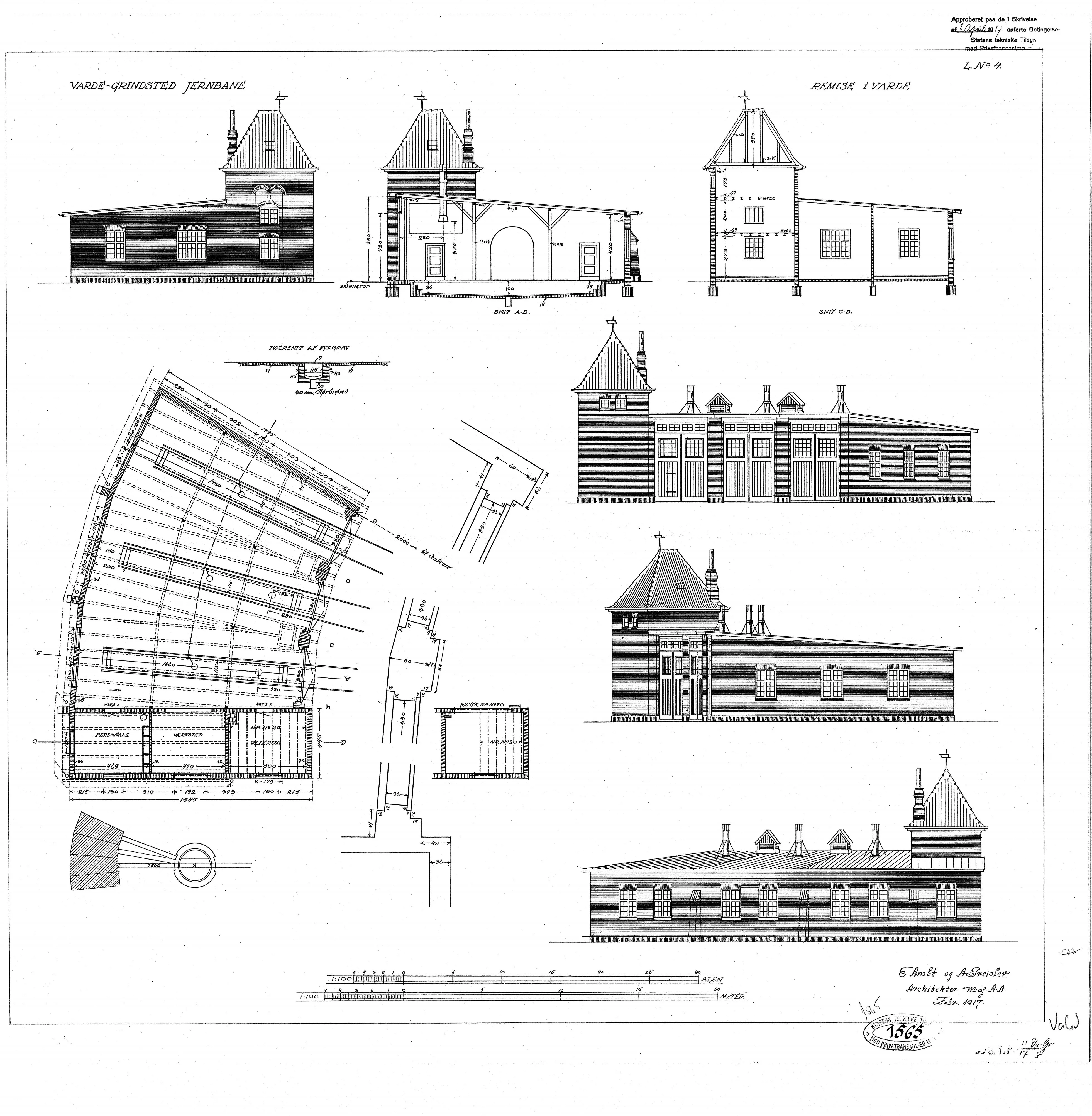 Tegning af Varde Stations remise.