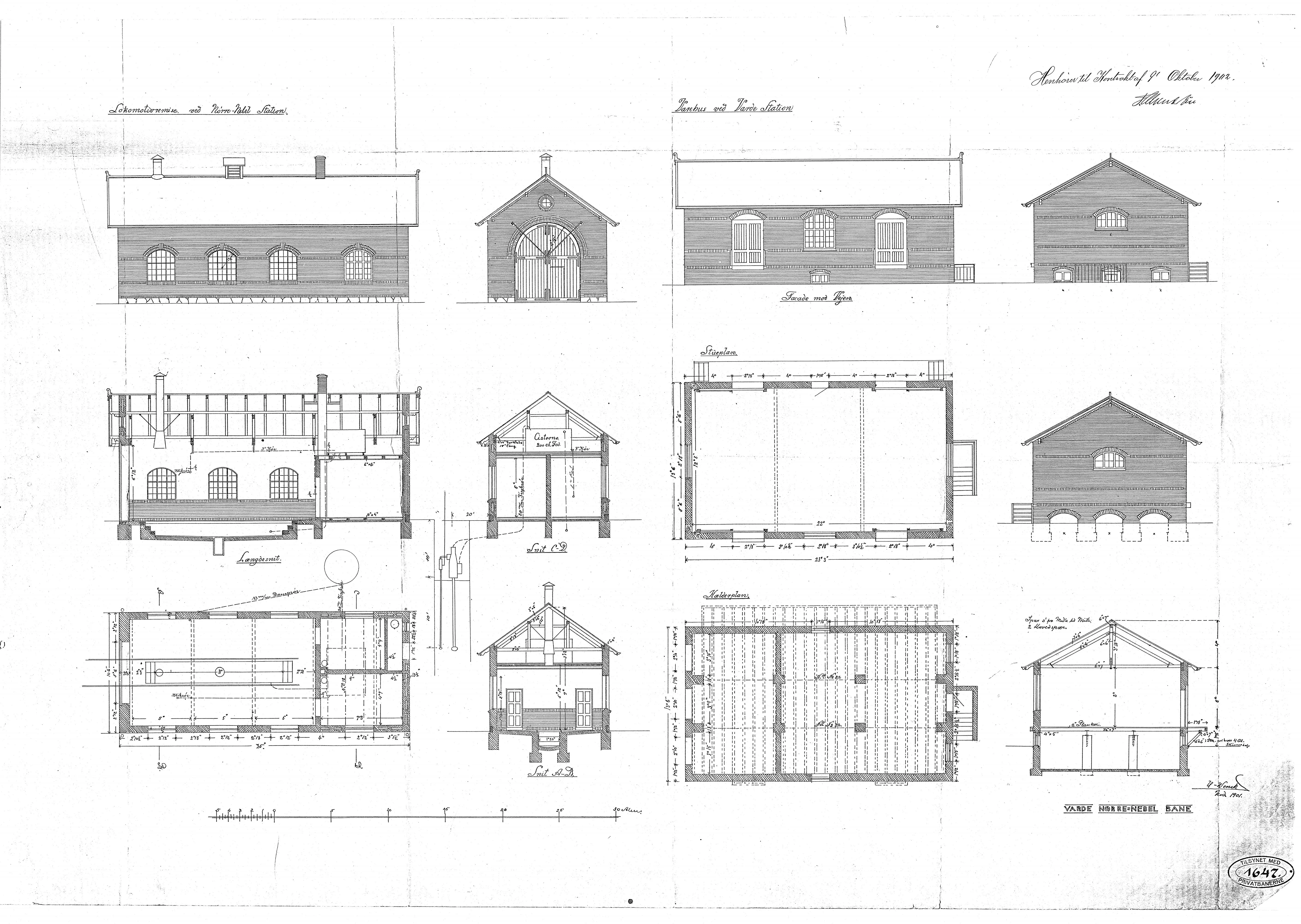 Tegning af Nørre Nebel Stations remise. Tegning af Nørre Nebel Stations remise.
