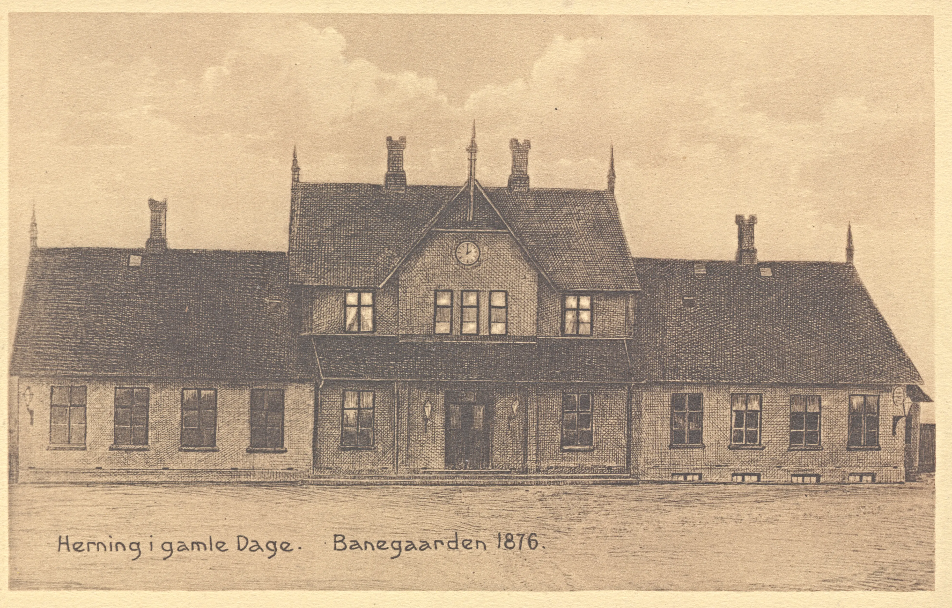 Postkort med Herning Station. Postkort med Herning Station.