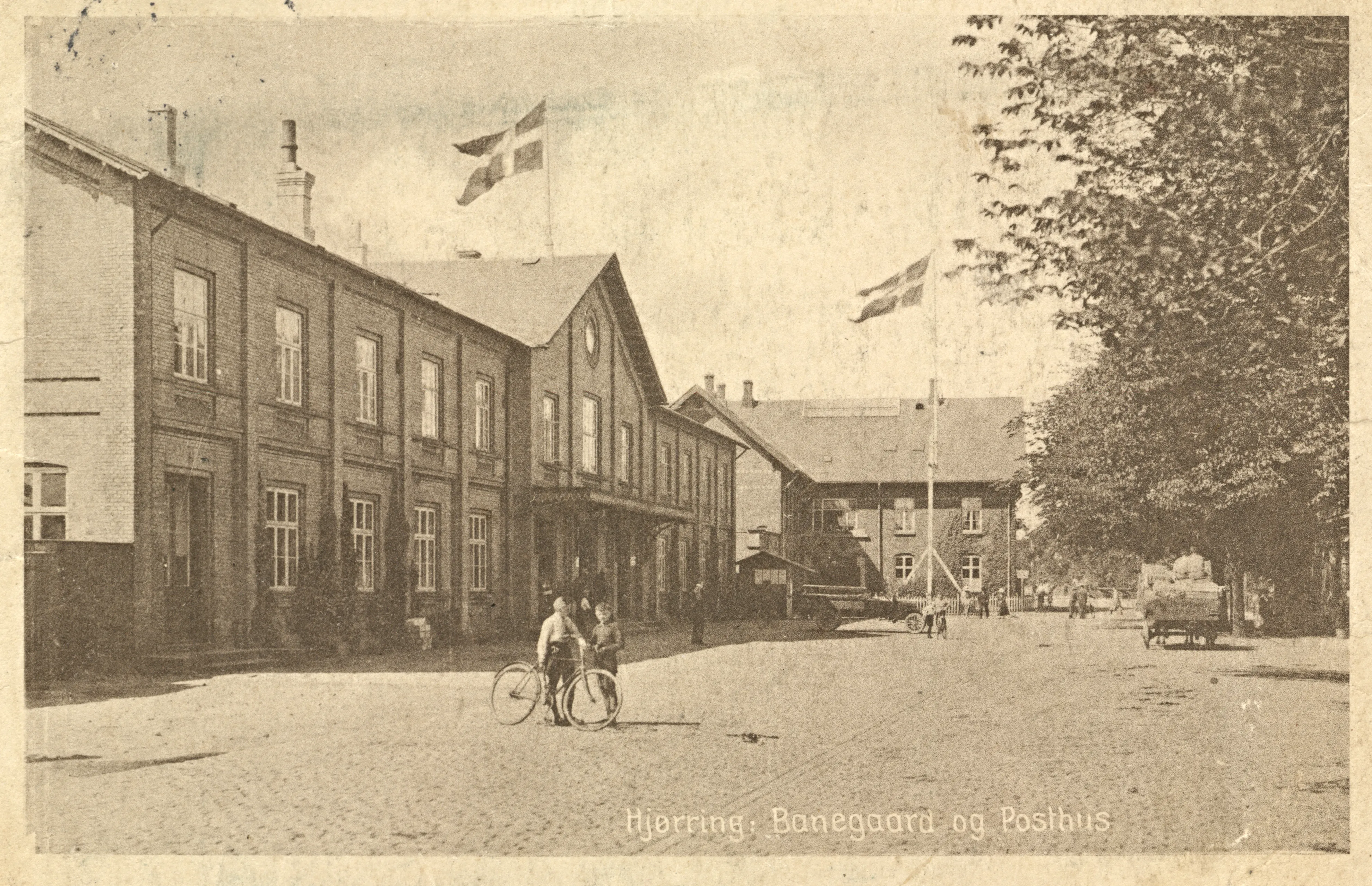 Postkort med Hjørring Station.